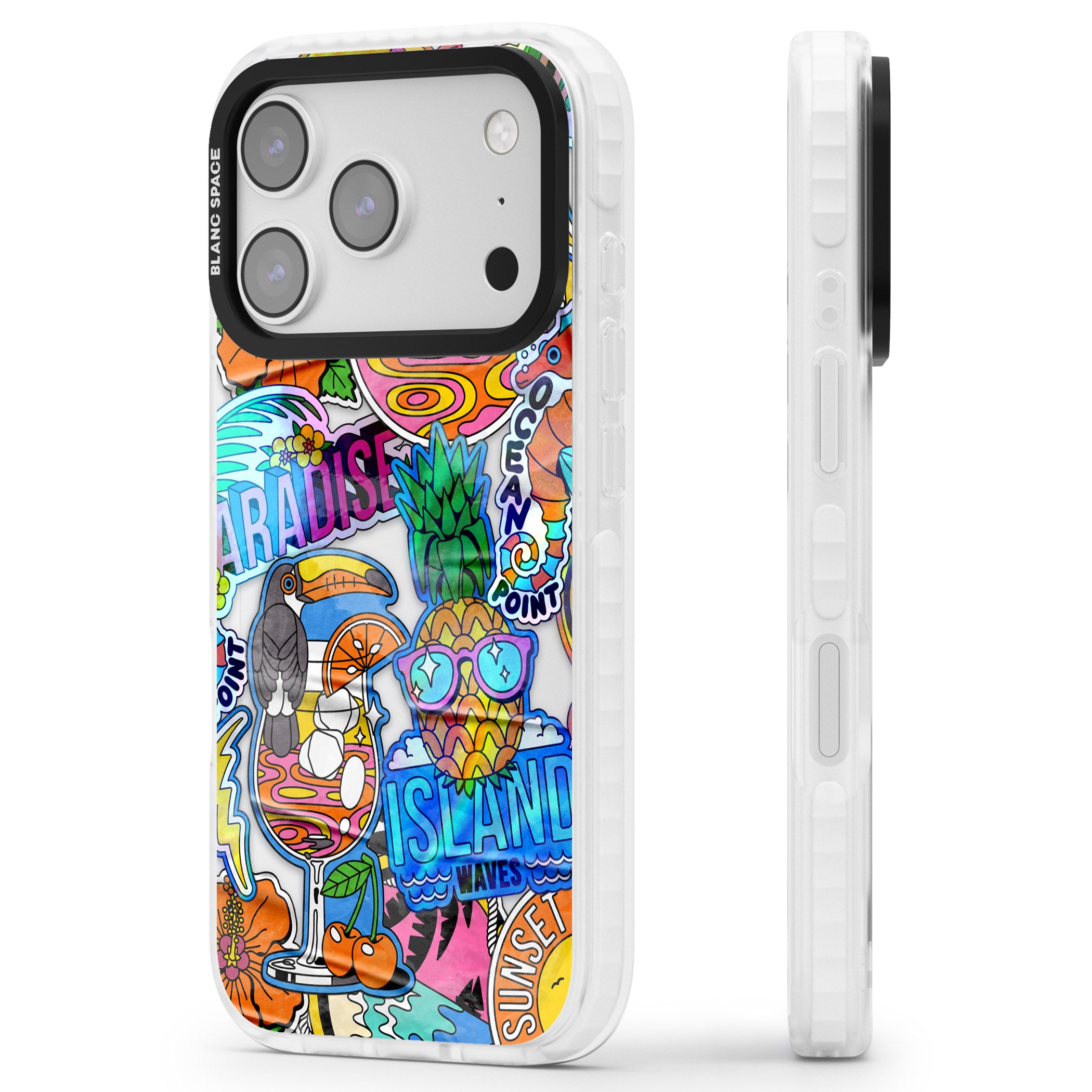Tropical Vibes Collage iPhone 17 Pro Impact Clear Phone Case Side Profile