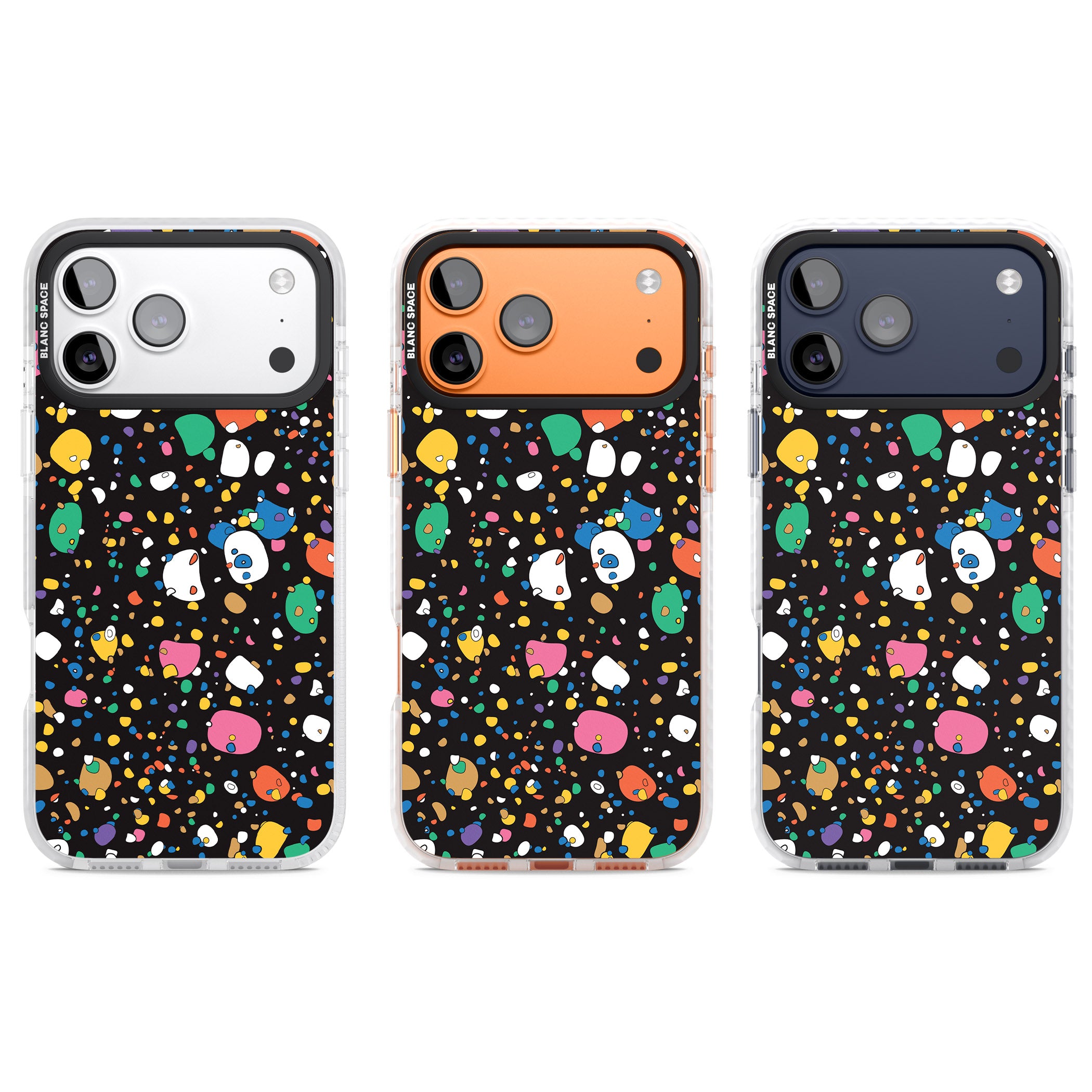 Colourful Confetti Pebbles (Black) iPhone 17 Pro Impact Clear Phone Case APT Impact Protection