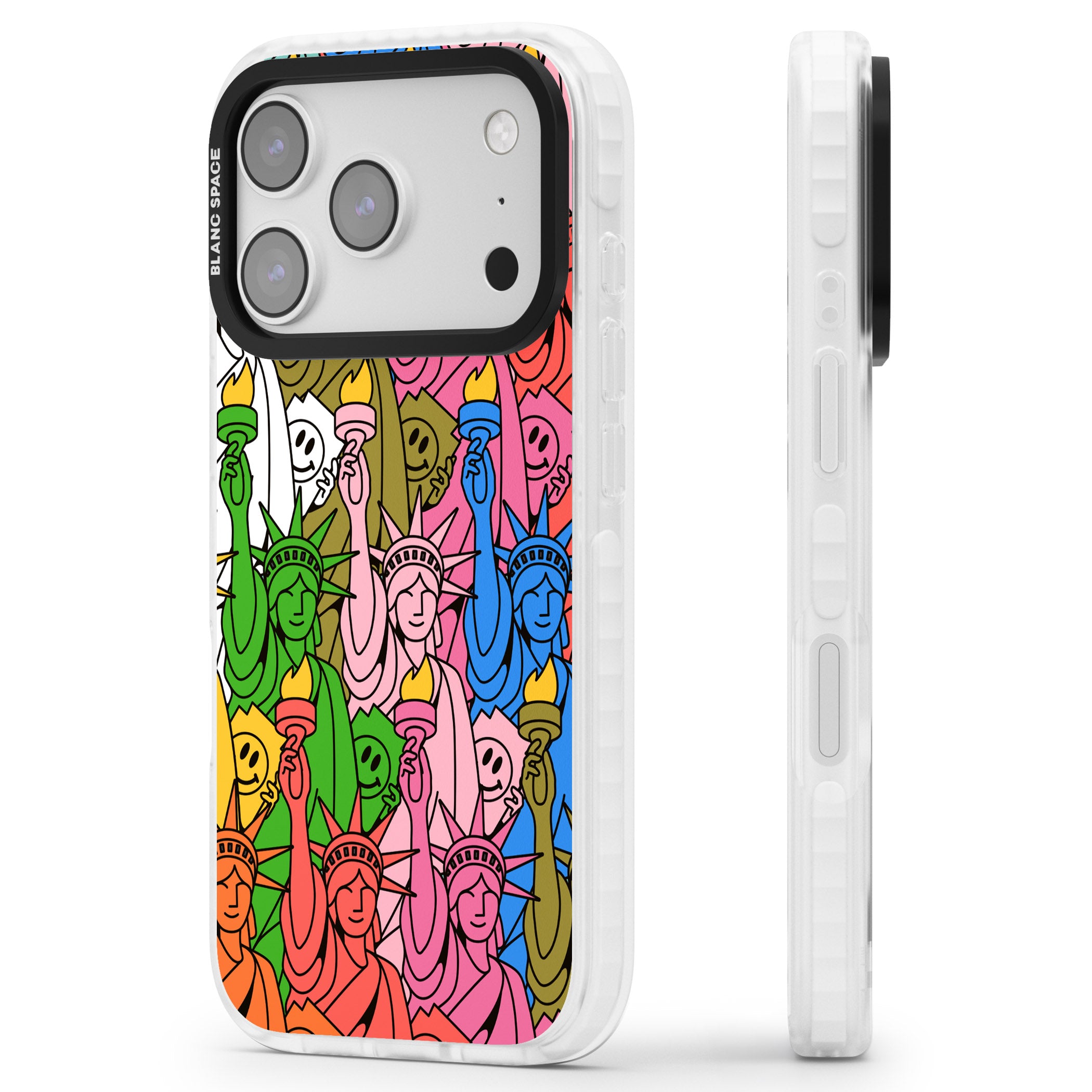 Multicolour Liberty Pattern iPhone 17 Pro Impact Clear Phone Case Side Profile
