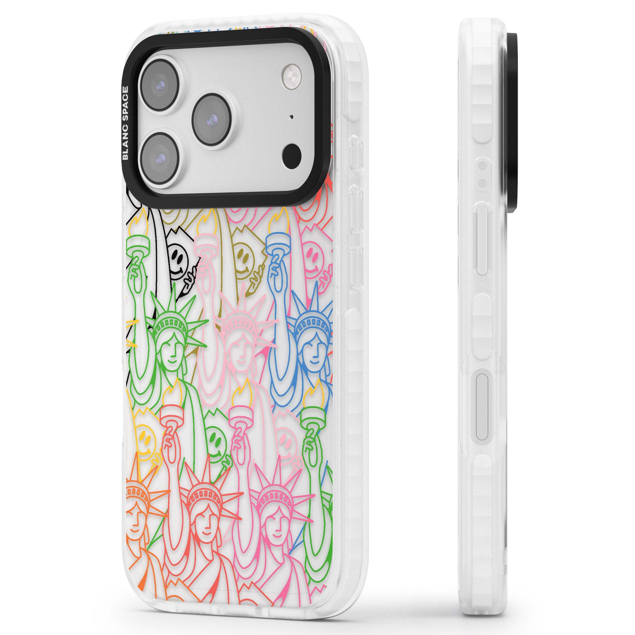 Multicolour Liberty Line Pattern iPhone 17 Pro Impact Clear Phone Case Side Profile