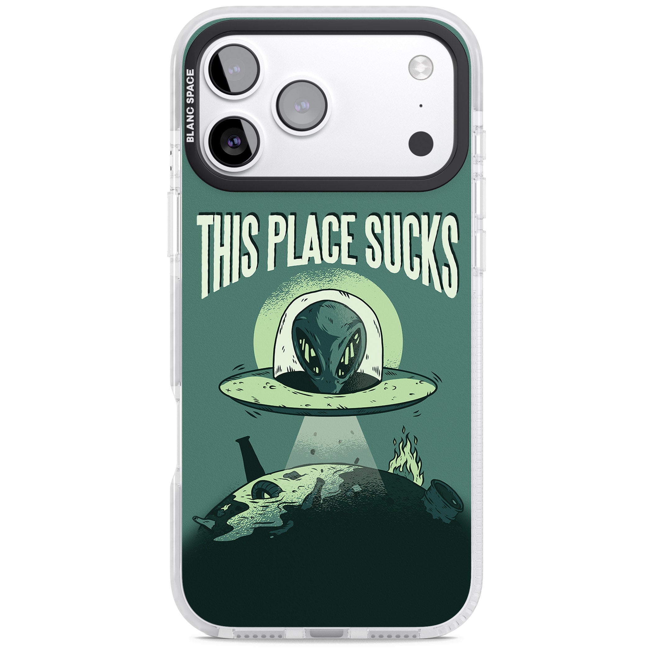 Earth Sucks iPhone 17 Pro Impact Clear Phone Case