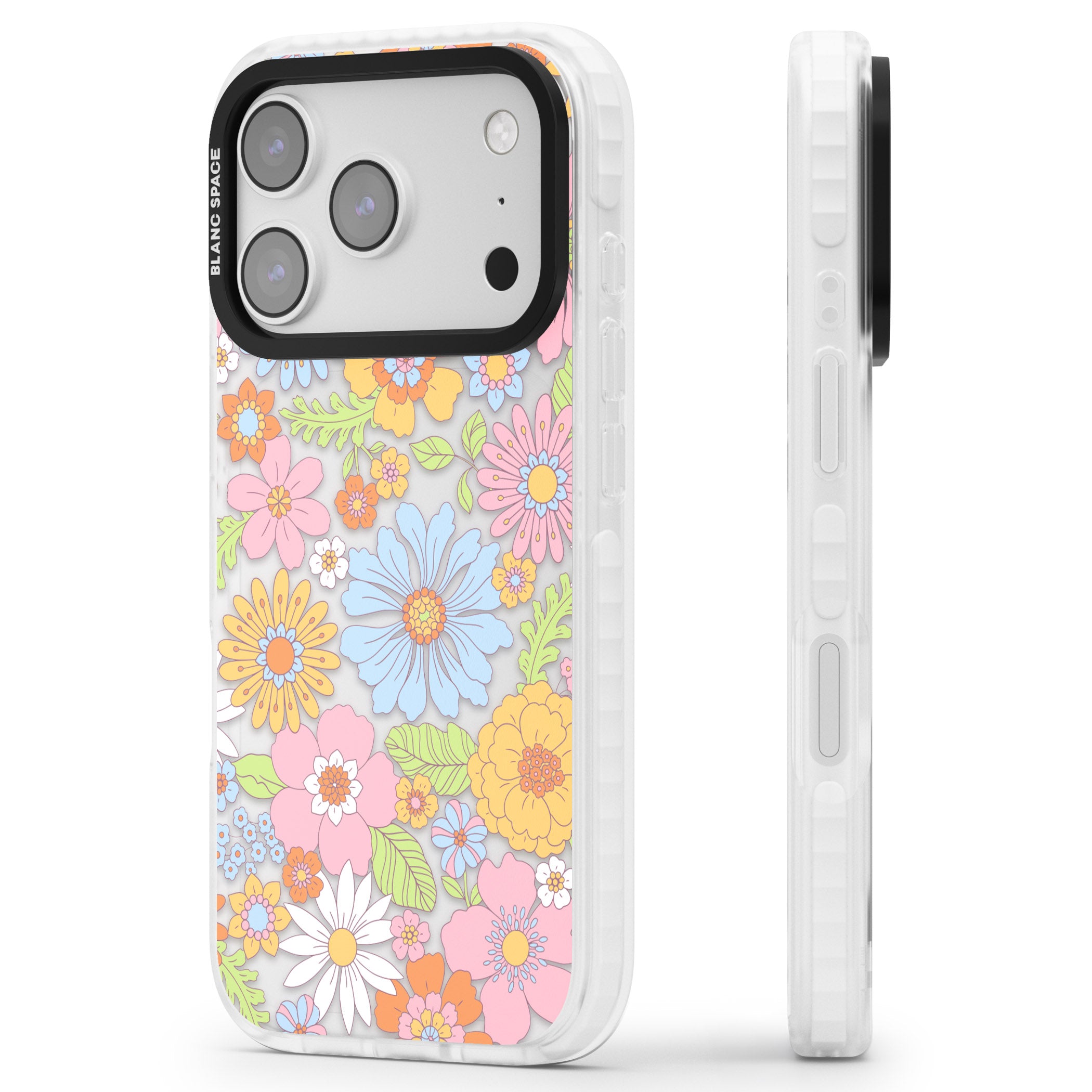 Pastel Flower Pattern iPhone 17 Pro Impact Clear Phone Case Side Profile