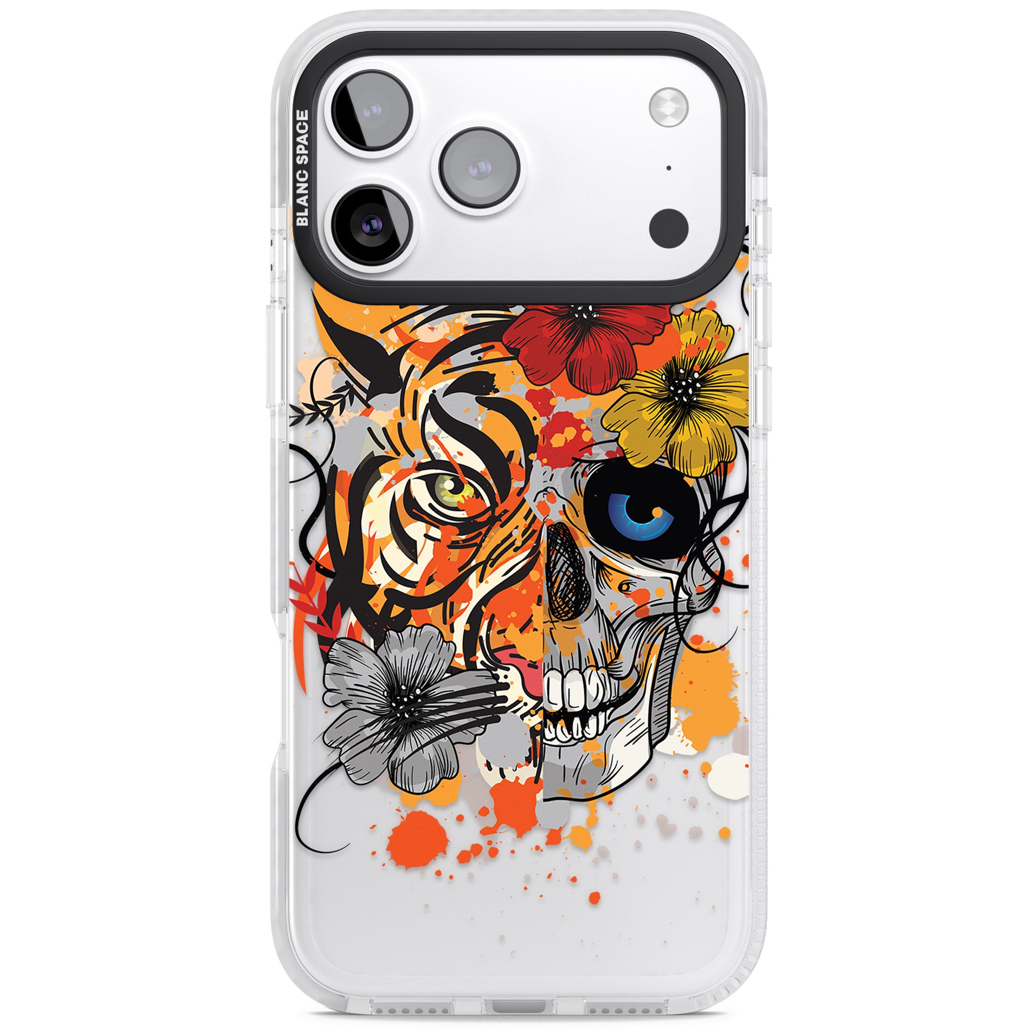 Sugar Skull Tiger Floral iPhone 17 Pro Impact Clear Phone Case