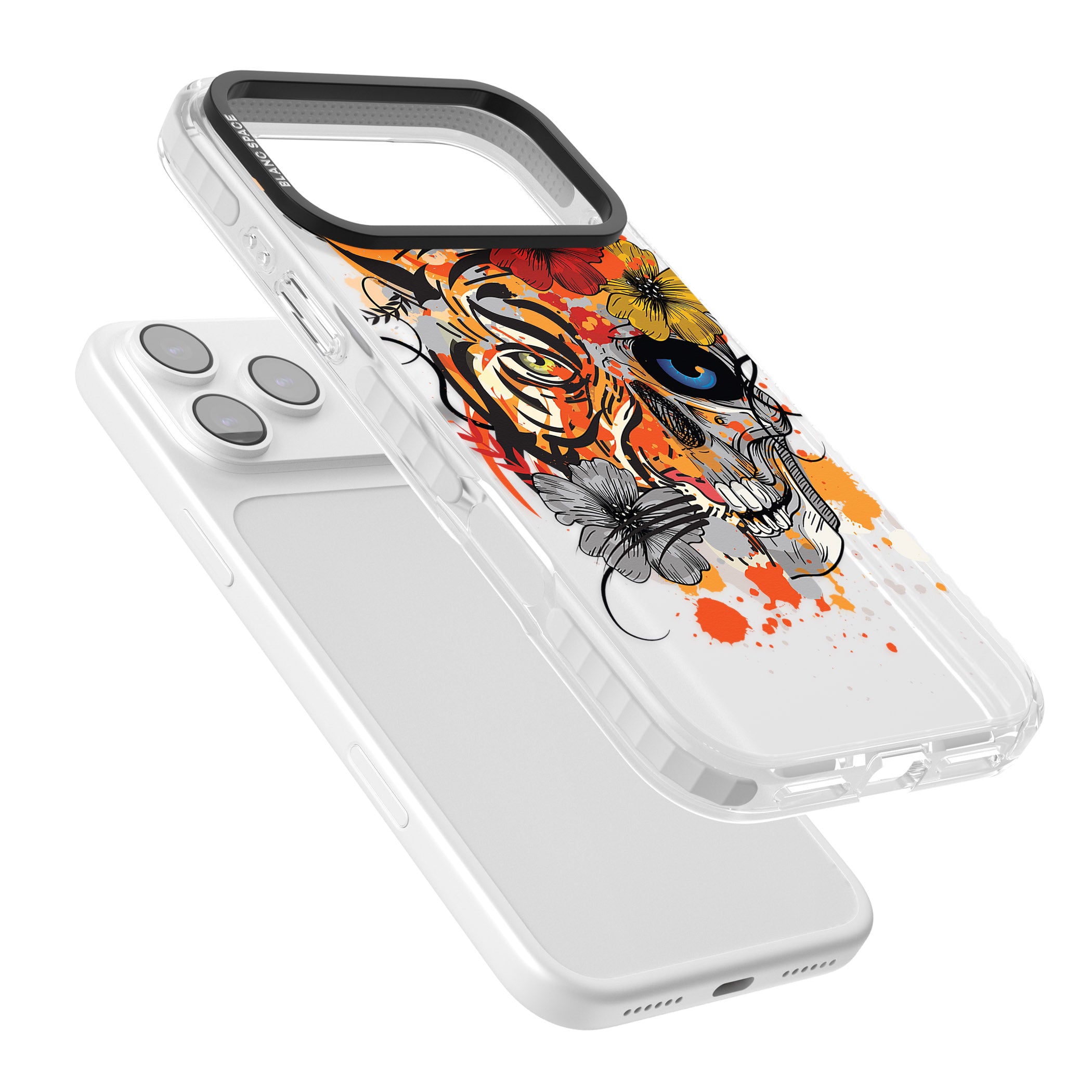 Sugar Skull Tiger Floral iPhone 17 Pro Impact Clear Phone Case Colours