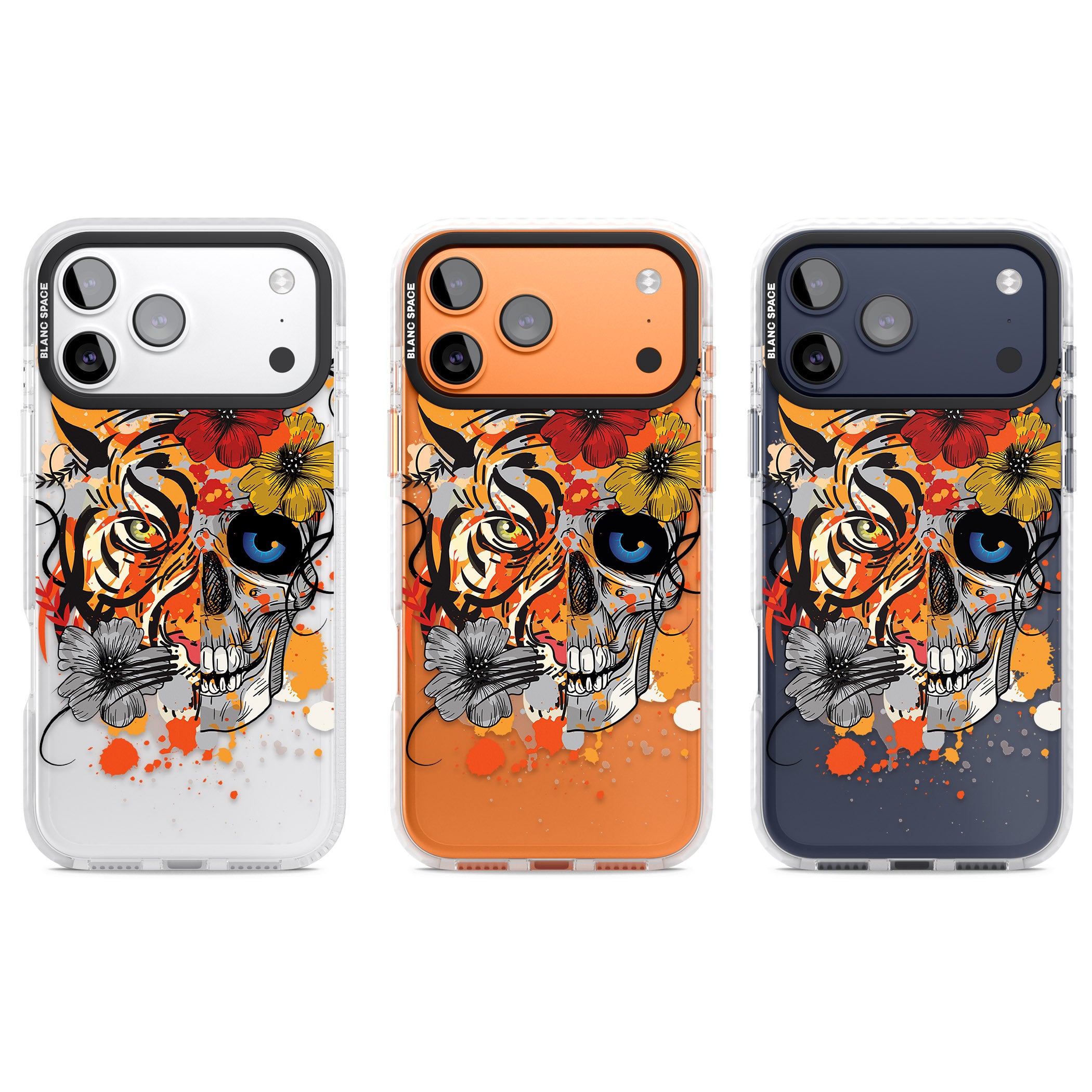 Sugar Skull Tiger Floral iPhone 17 Pro Impact Clear Phone Case APT Impact Protection
