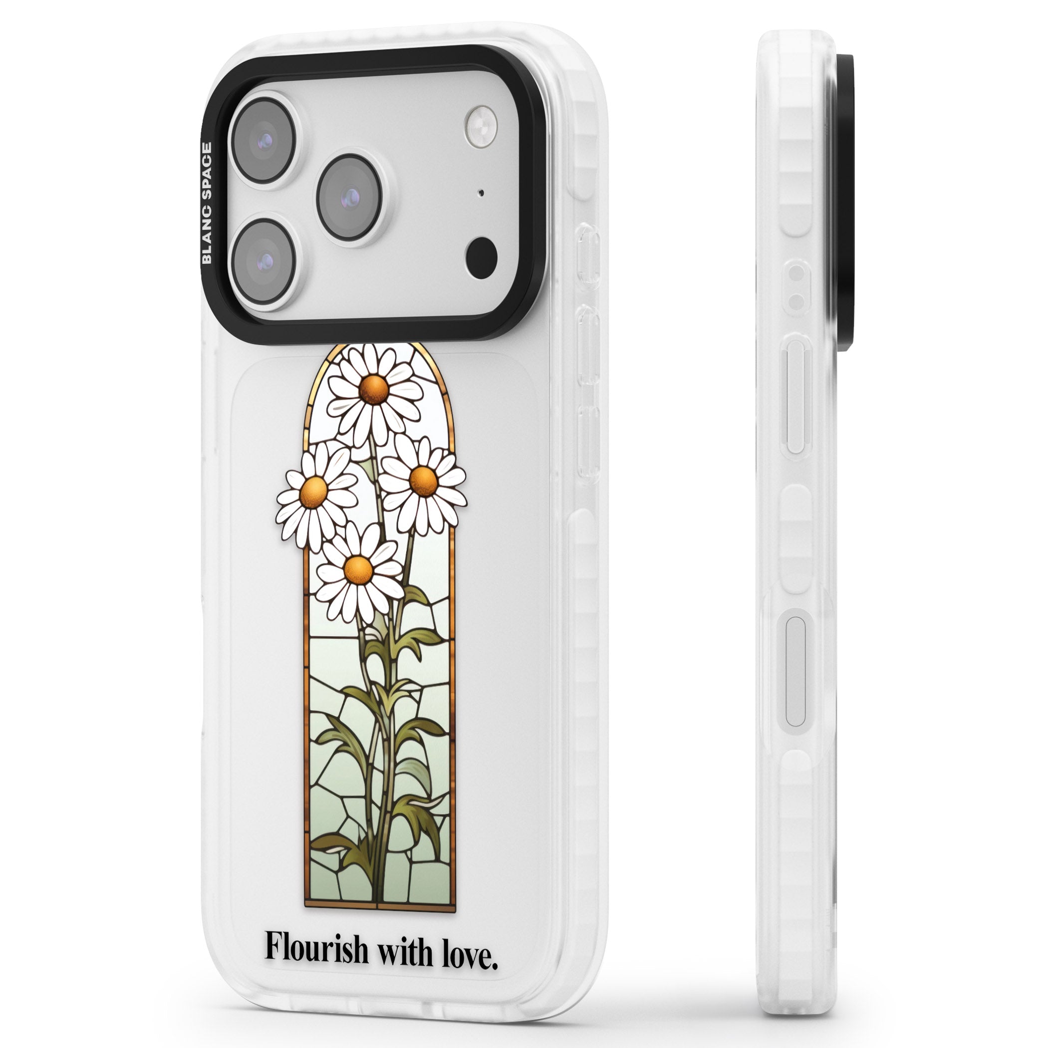 Flourish With Love iPhone 17 Pro Impact Clear Phone Case Side Profile