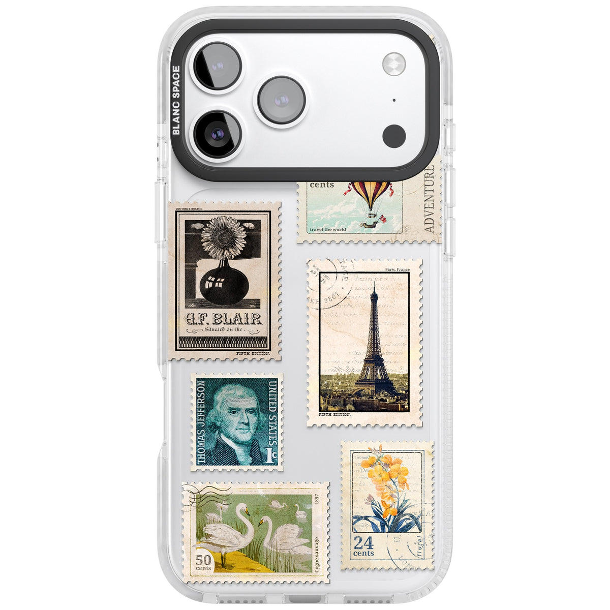 Vintage Stamps iPhone 17 Pro Max Impact Clear Phone Case front