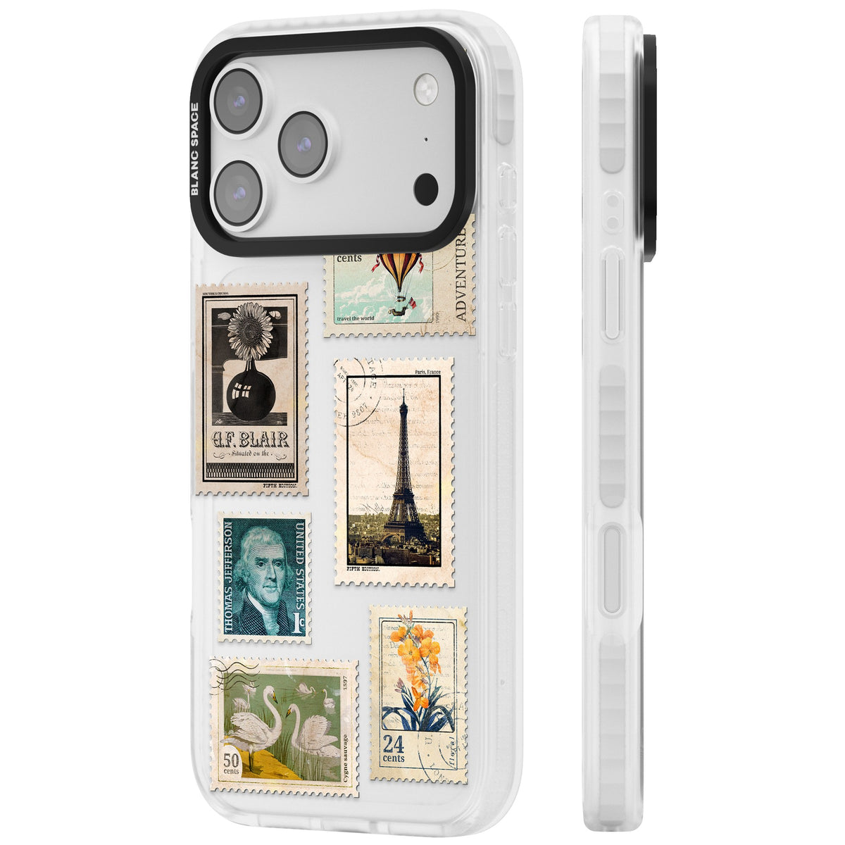 Vintage Stamps iPhone 17 Pro Max Impact Clear Phone Case side