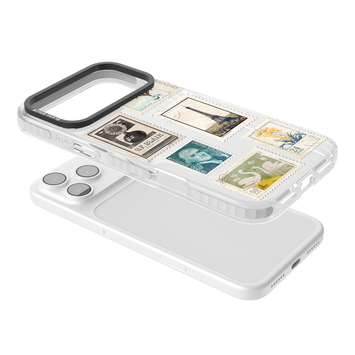 Vintage Stamps iPhone 17 Pro Max Impact Clear Phone Case angled