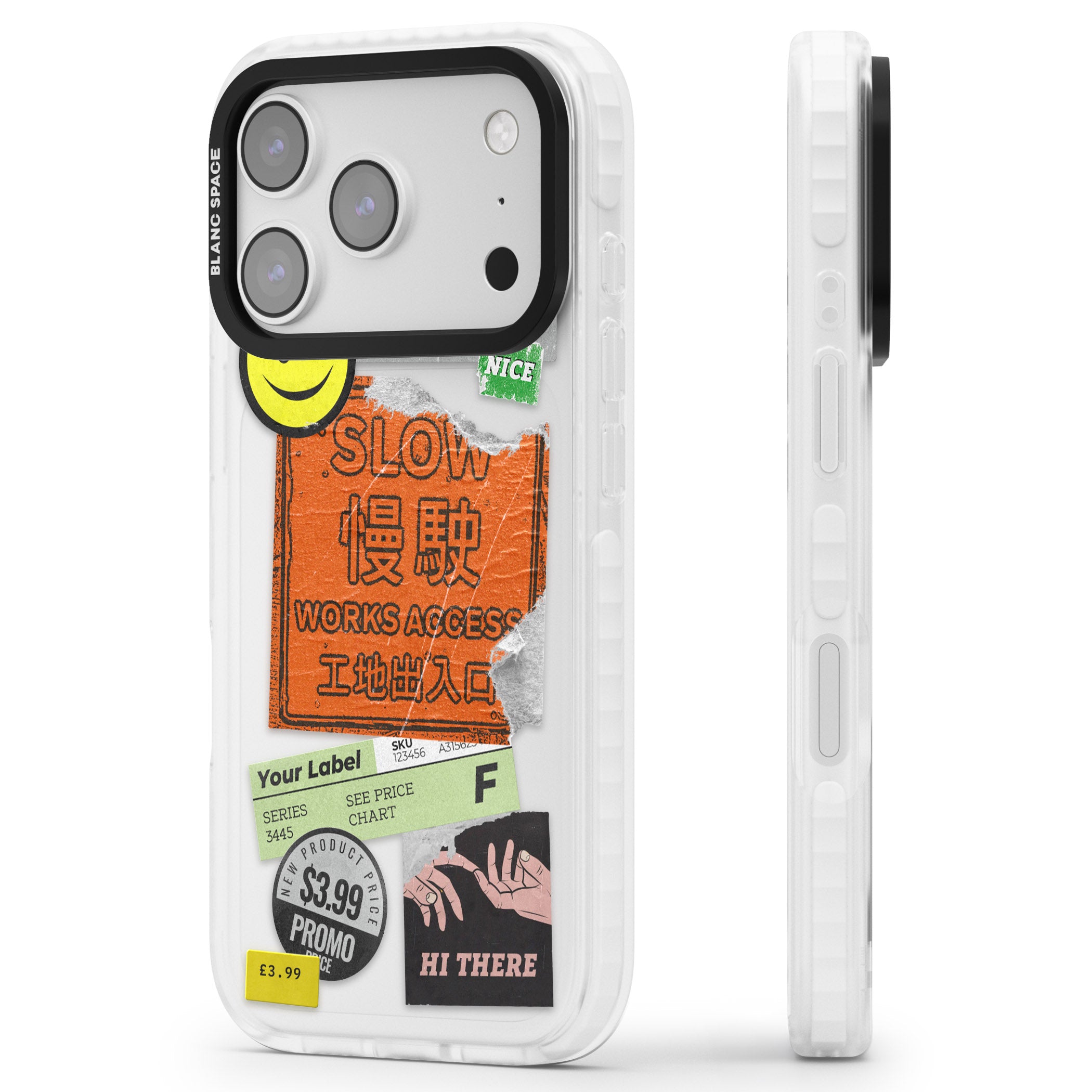 Kanji Signs Sticker Mix iPhone 17 Pro Impact Clear Phone Case Side Profile