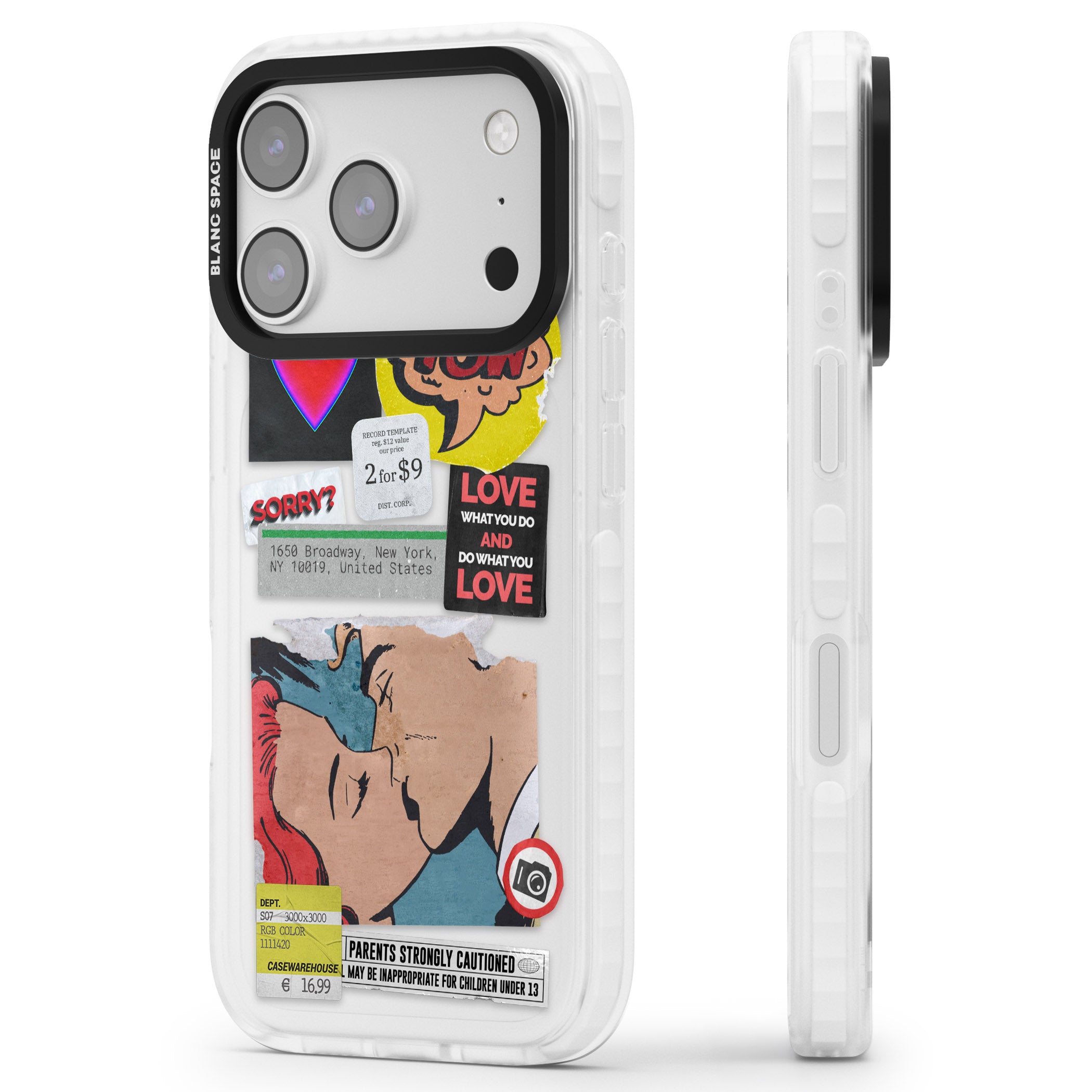 Retro Sticker Mix iPhone 17 Pro Impact Clear Phone Case Side Profile