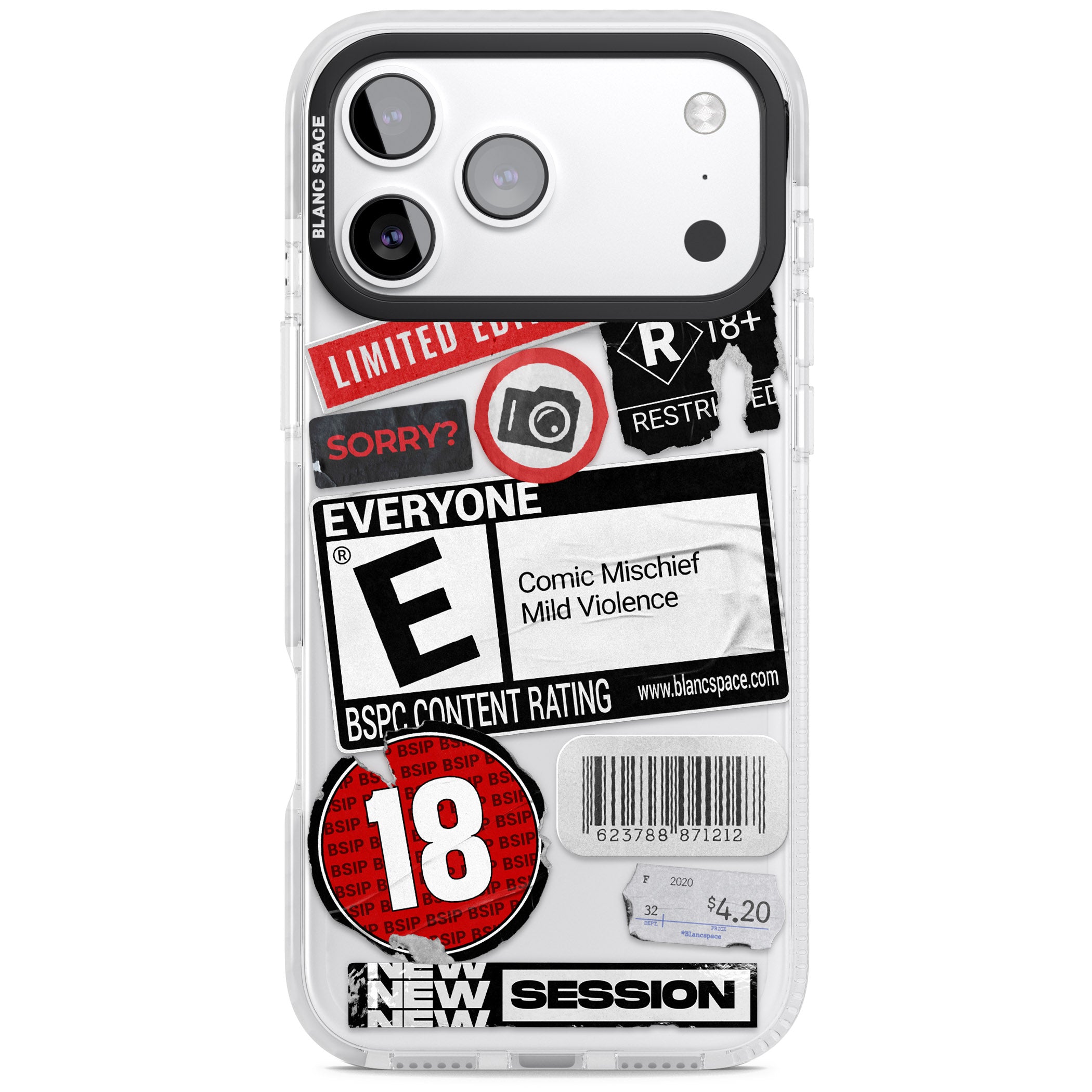 Rated 18+ Sticker Mix iPhone 17 Pro Impact Clear Phone Case