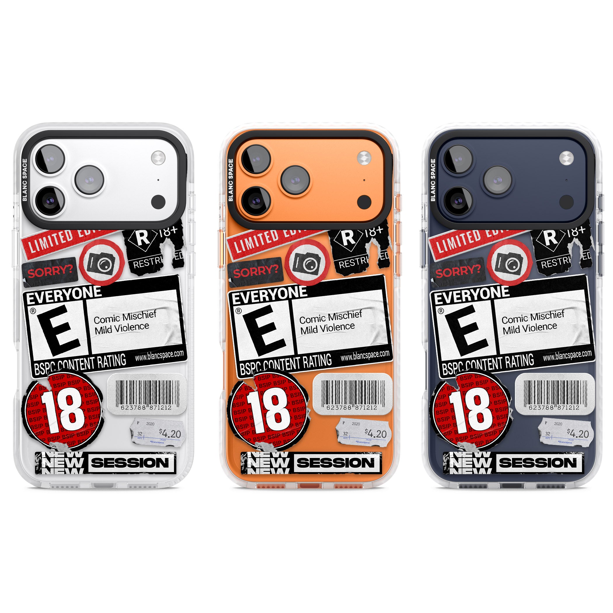 Rated 18+ Sticker Mix iPhone 17 Pro Impact Clear Phone Case APT Impact Protection