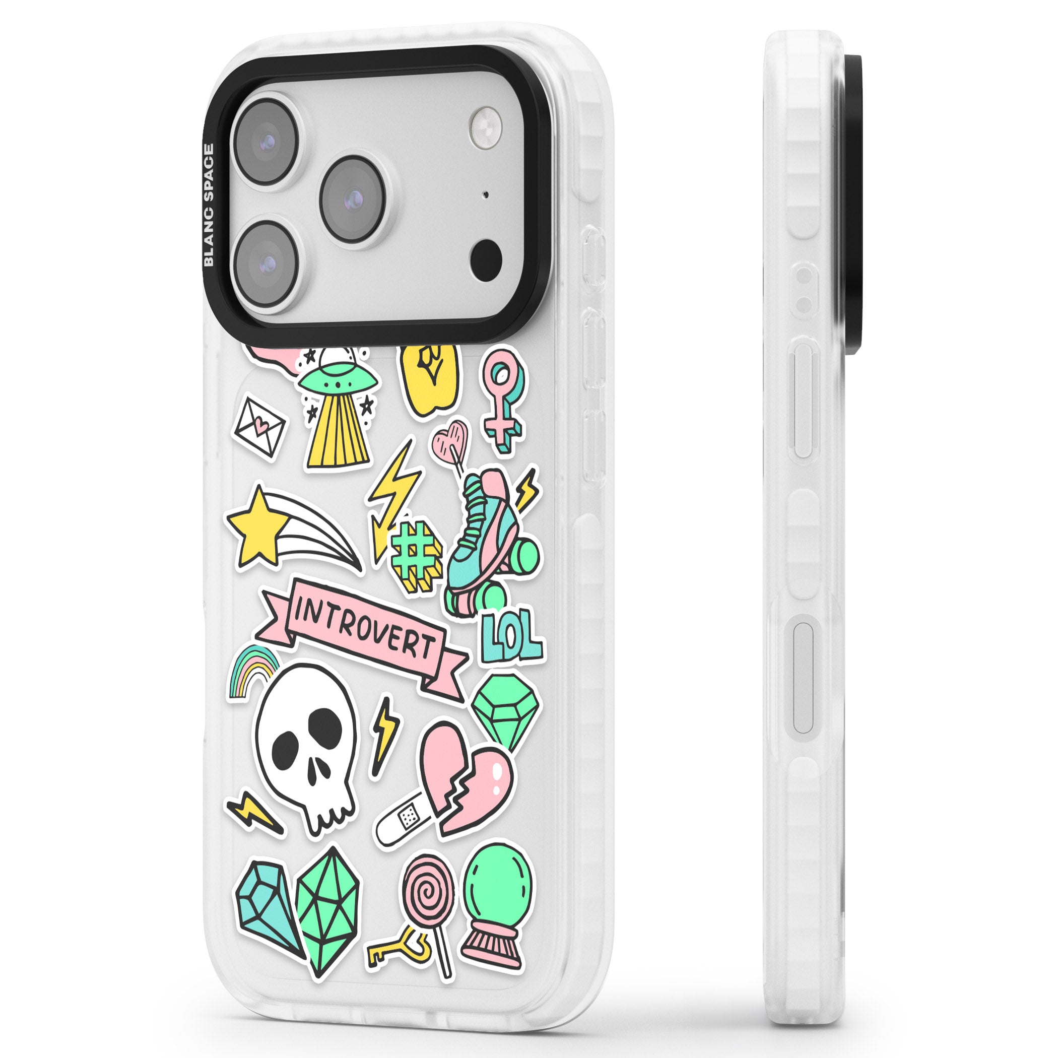Introvert Sticker iPhone 17 Pro Impact Clear Phone Case Side Profile