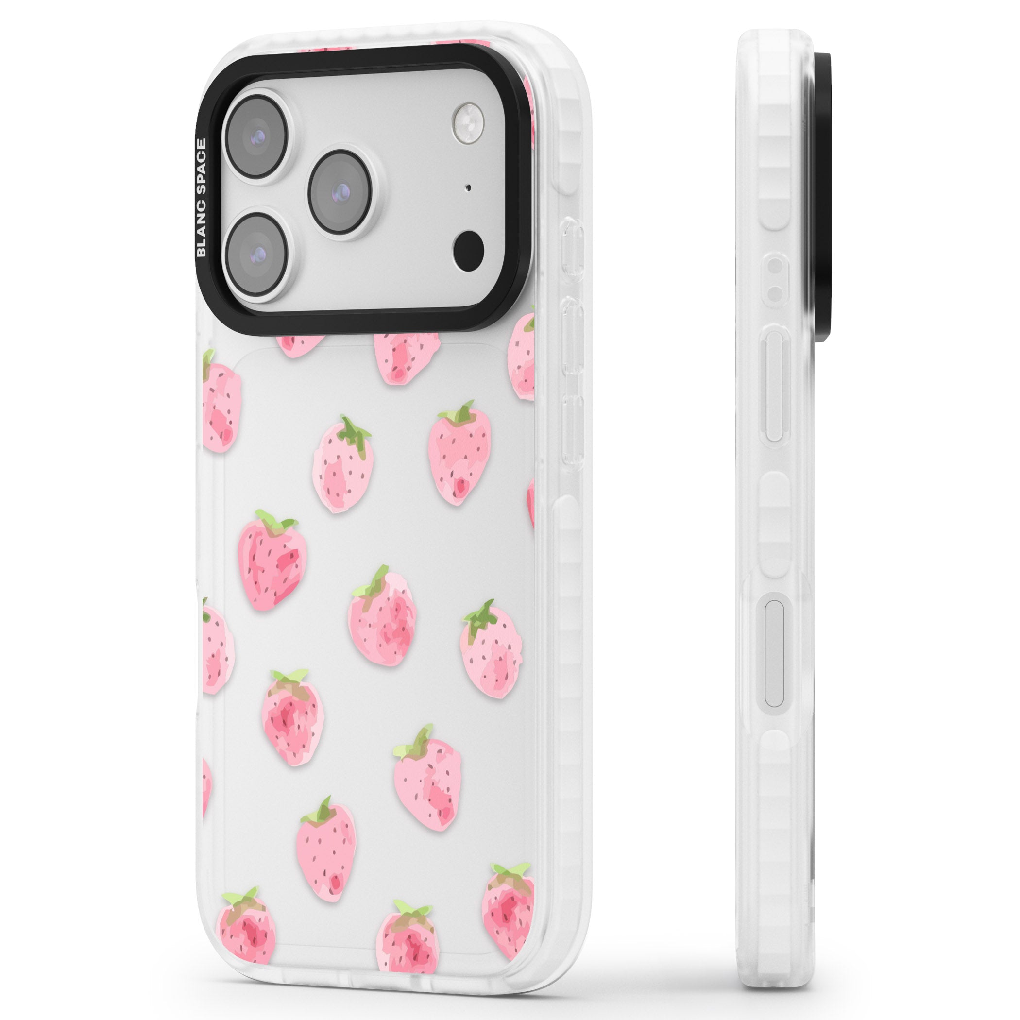 Classic Strawberry iPhone 17 Pro Impact Clear Phone Case Side Profile