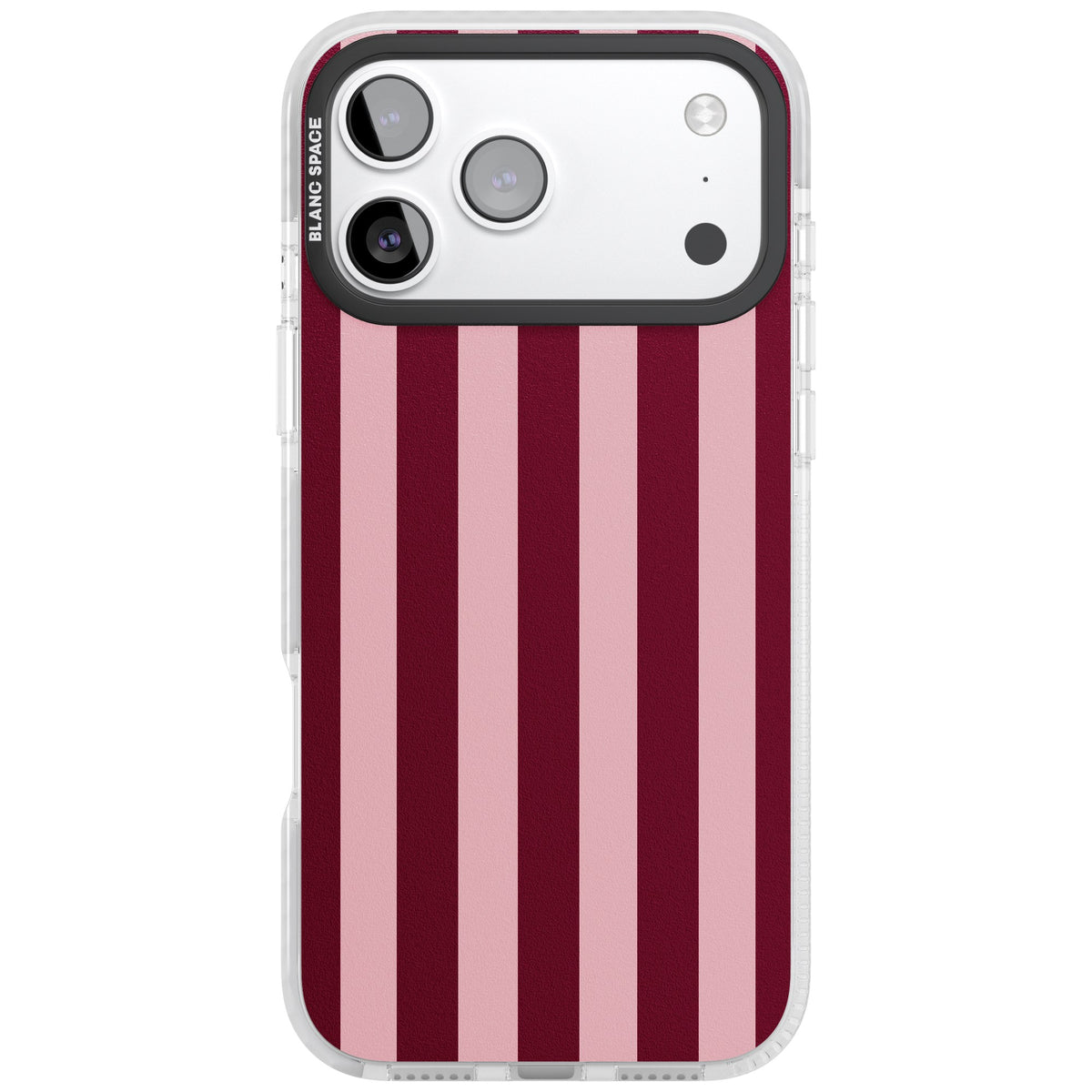 Bordeaux Belle preppy iPhone case featuring bold vertical stripes in burgundy and soft blush pink iPhone 17 Pro Max Impact Clear Phone Case front