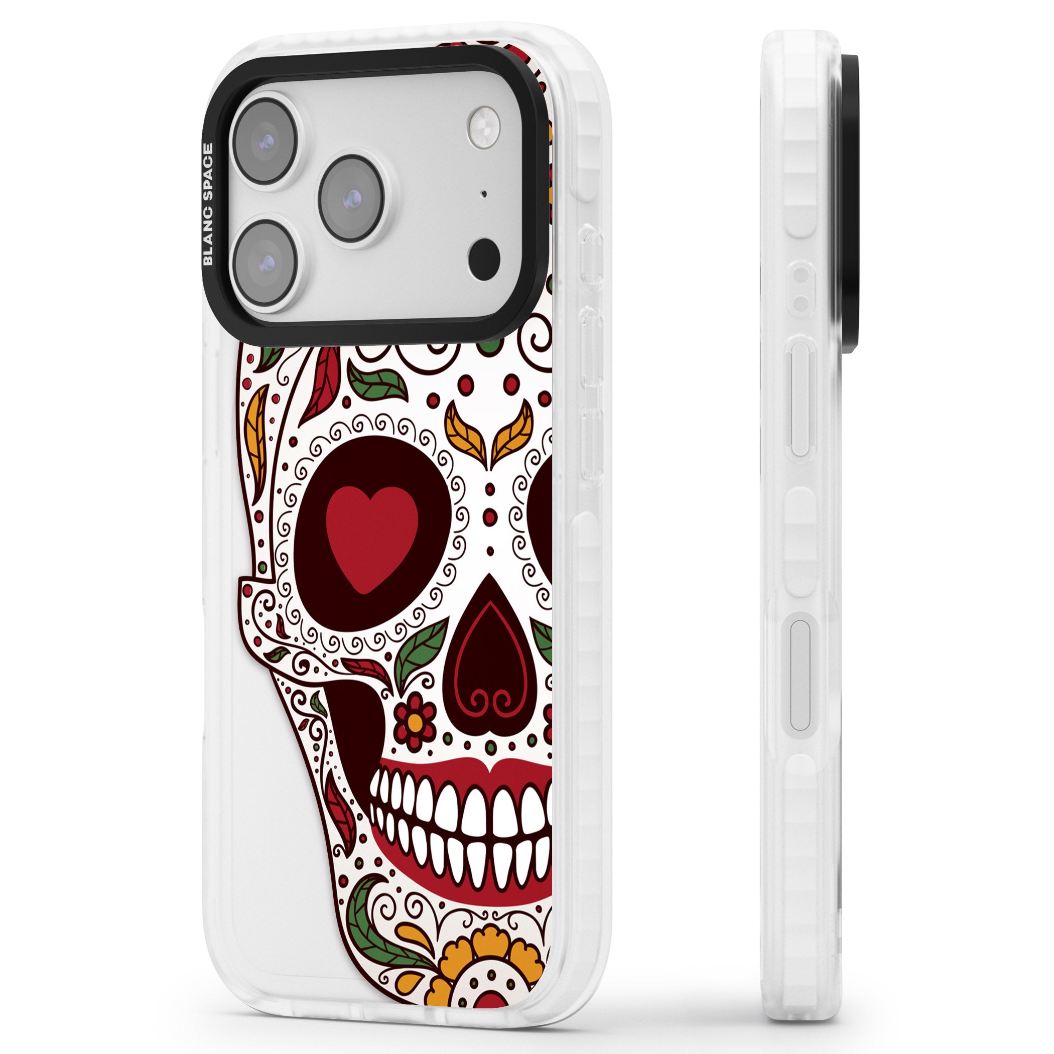Autumn Sugar Skull iPhone 17 Pro Impact Clear Phone Case Side Profile