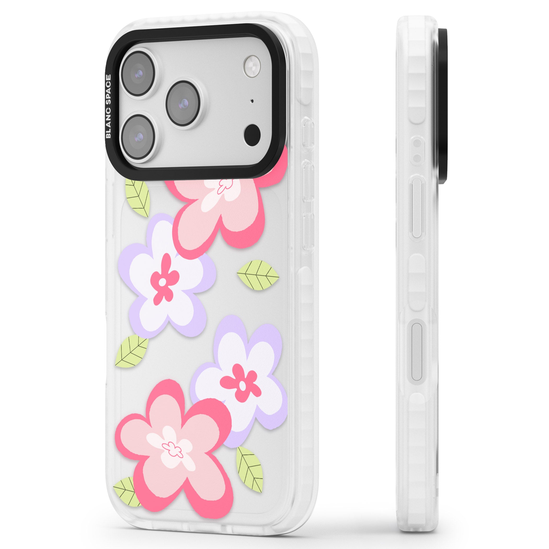 Funky Flowers iPhone 17 Pro Impact Clear Phone Case Side Profile