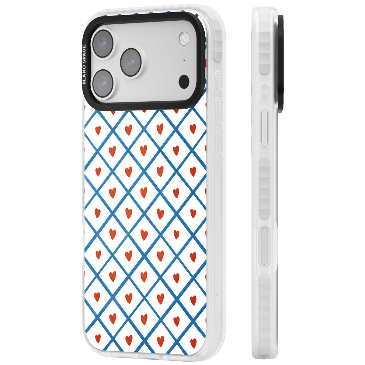 Lattice Love Hearts iPhone 17 Pro Max Impact Clear Phone Case side