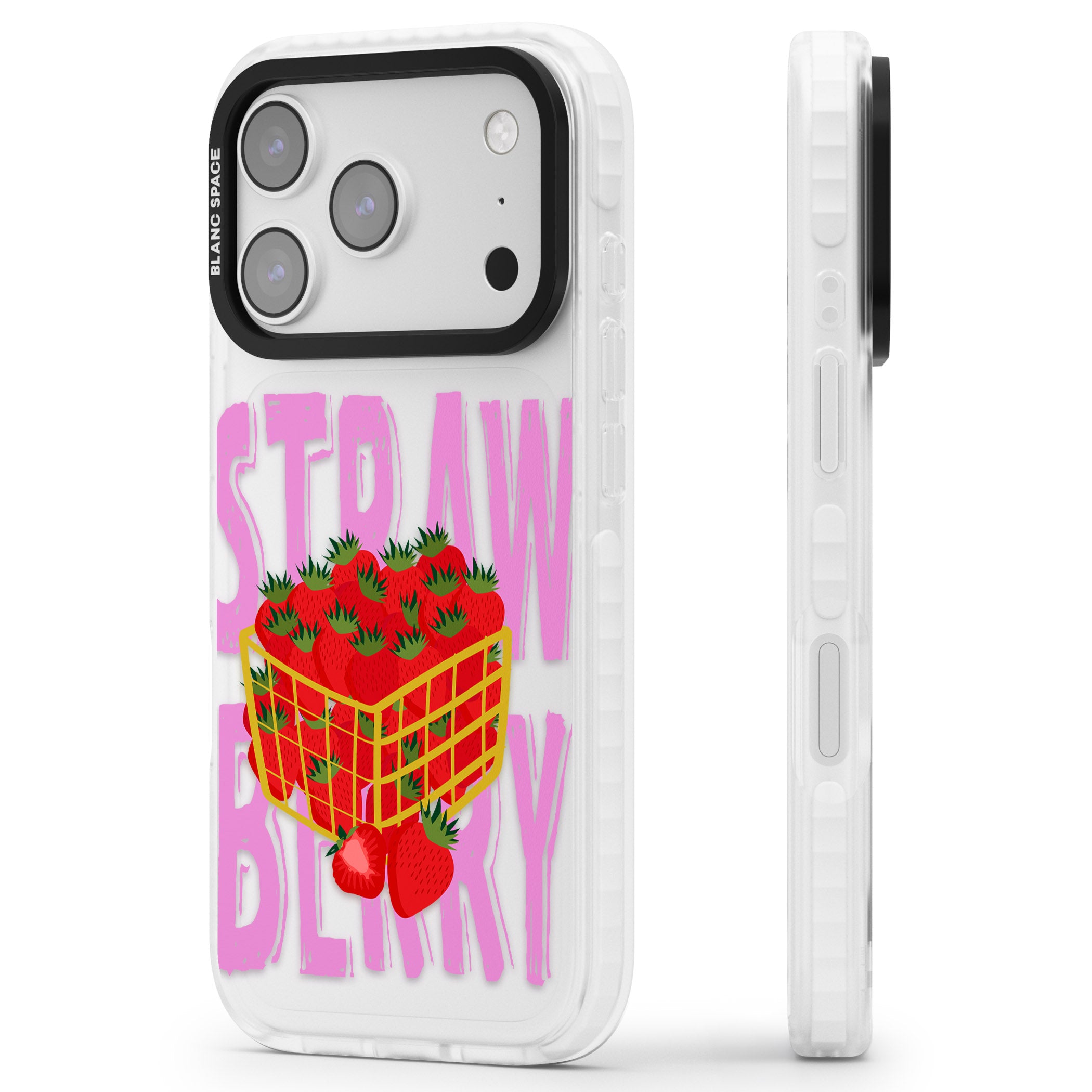 Strawberry Basket iPhone 17 Pro Impact Clear Phone Case Side Profile