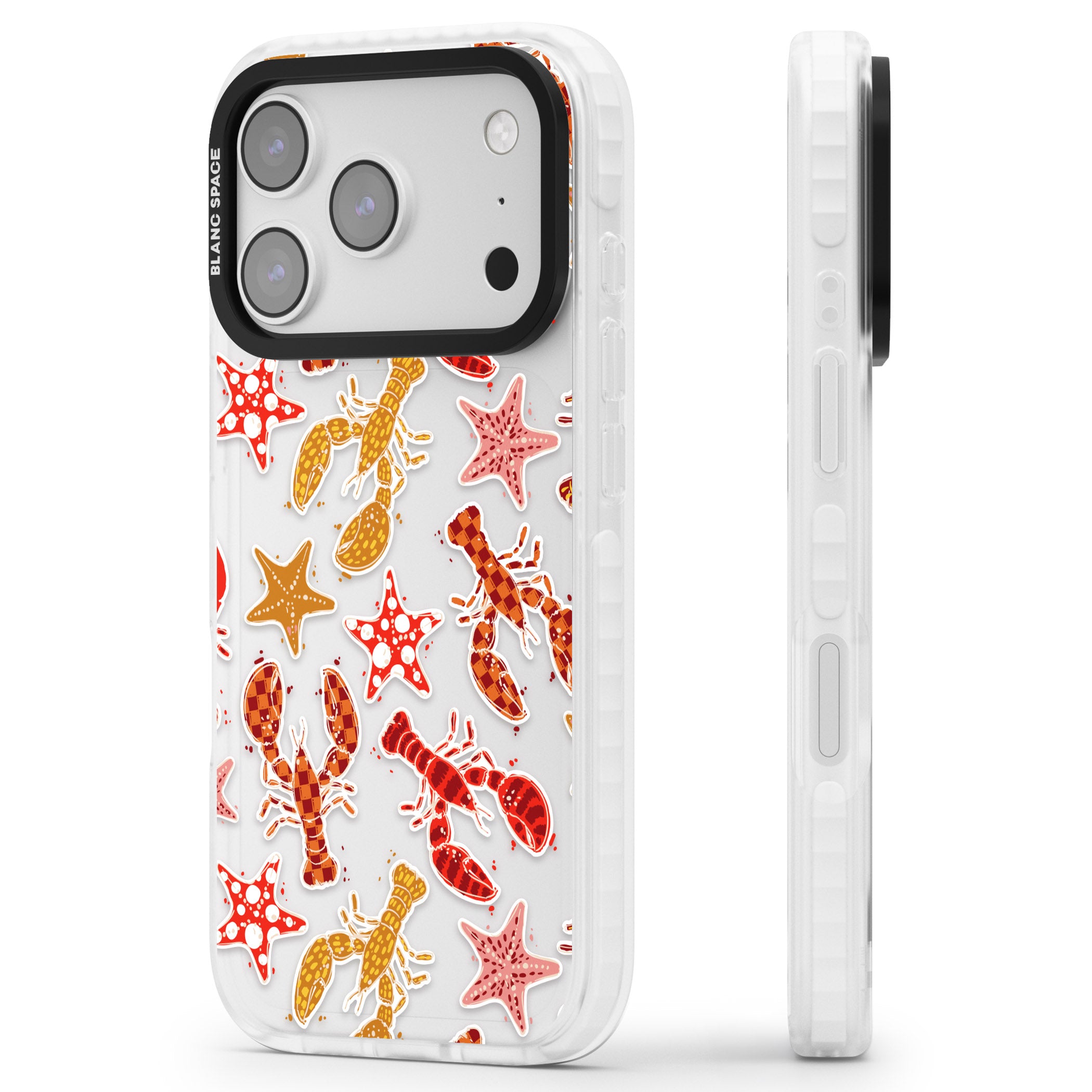 Lobster & Starfish Coastal Pattern iPhone 17 Pro Impact Clear Phone Case Side Profile