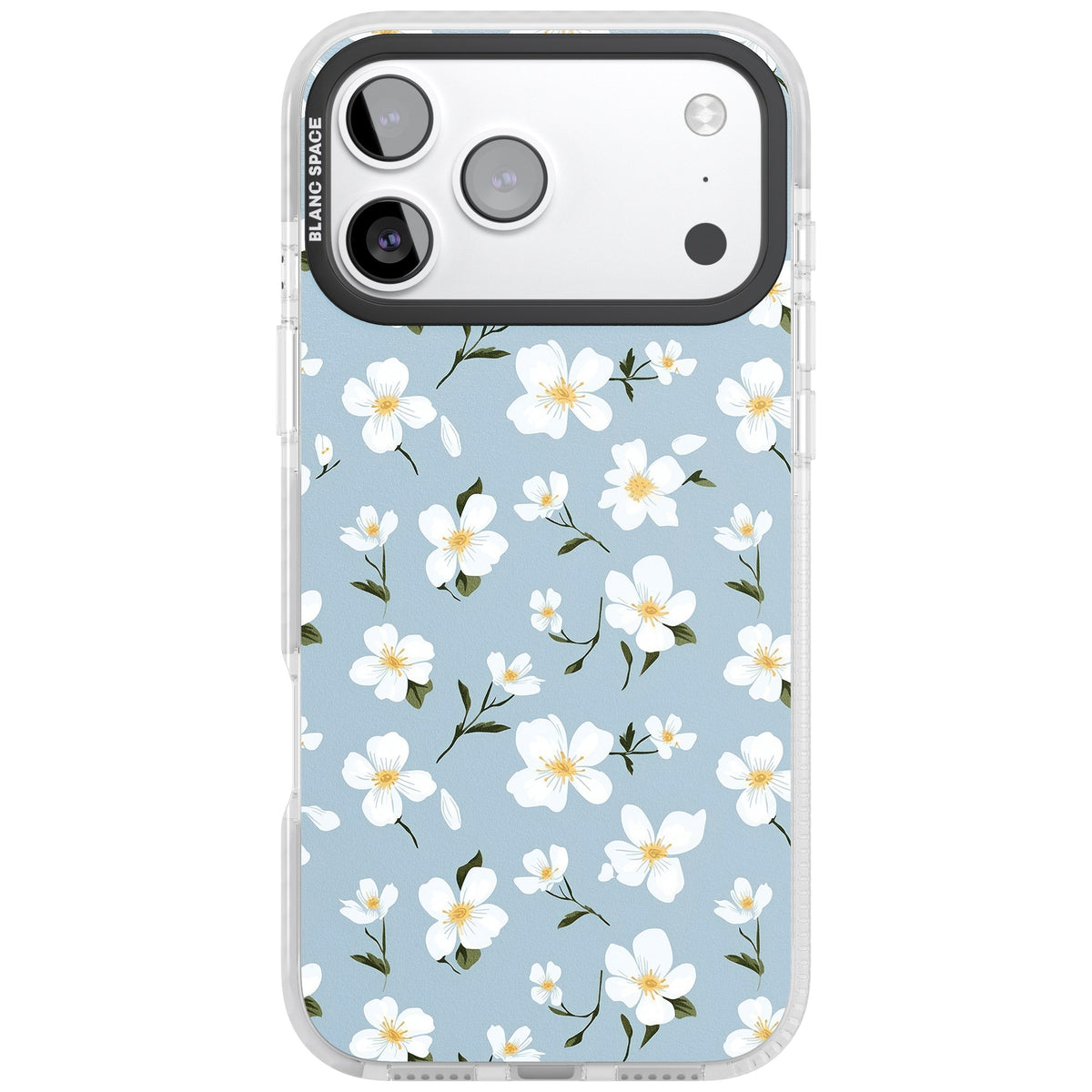 Powder Blue Petals iPhone 17 Pro Max Impact Clear Phone Case front