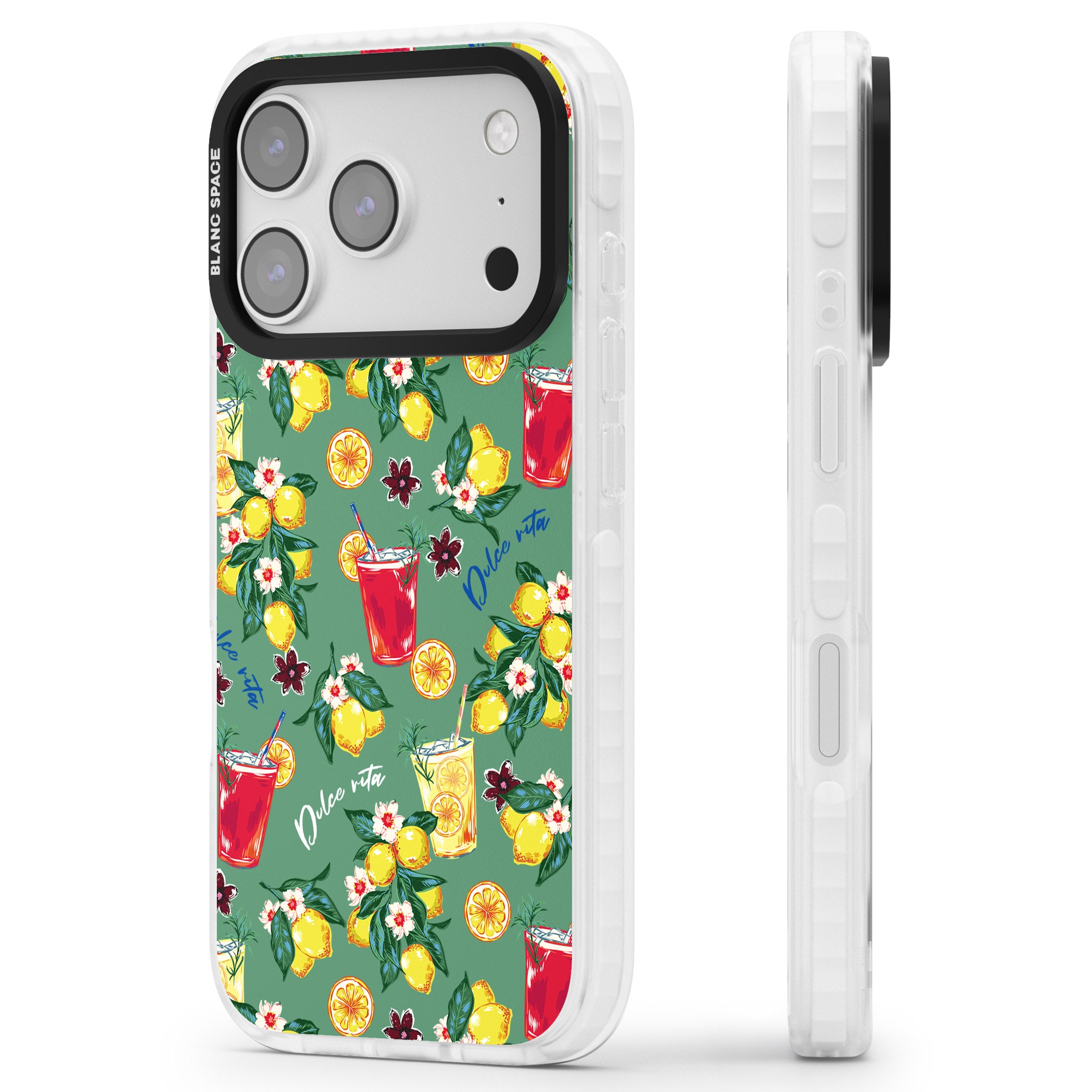 Lemon Cocktails iPhone 17 Pro Impact Clear Phone Case Side Profile