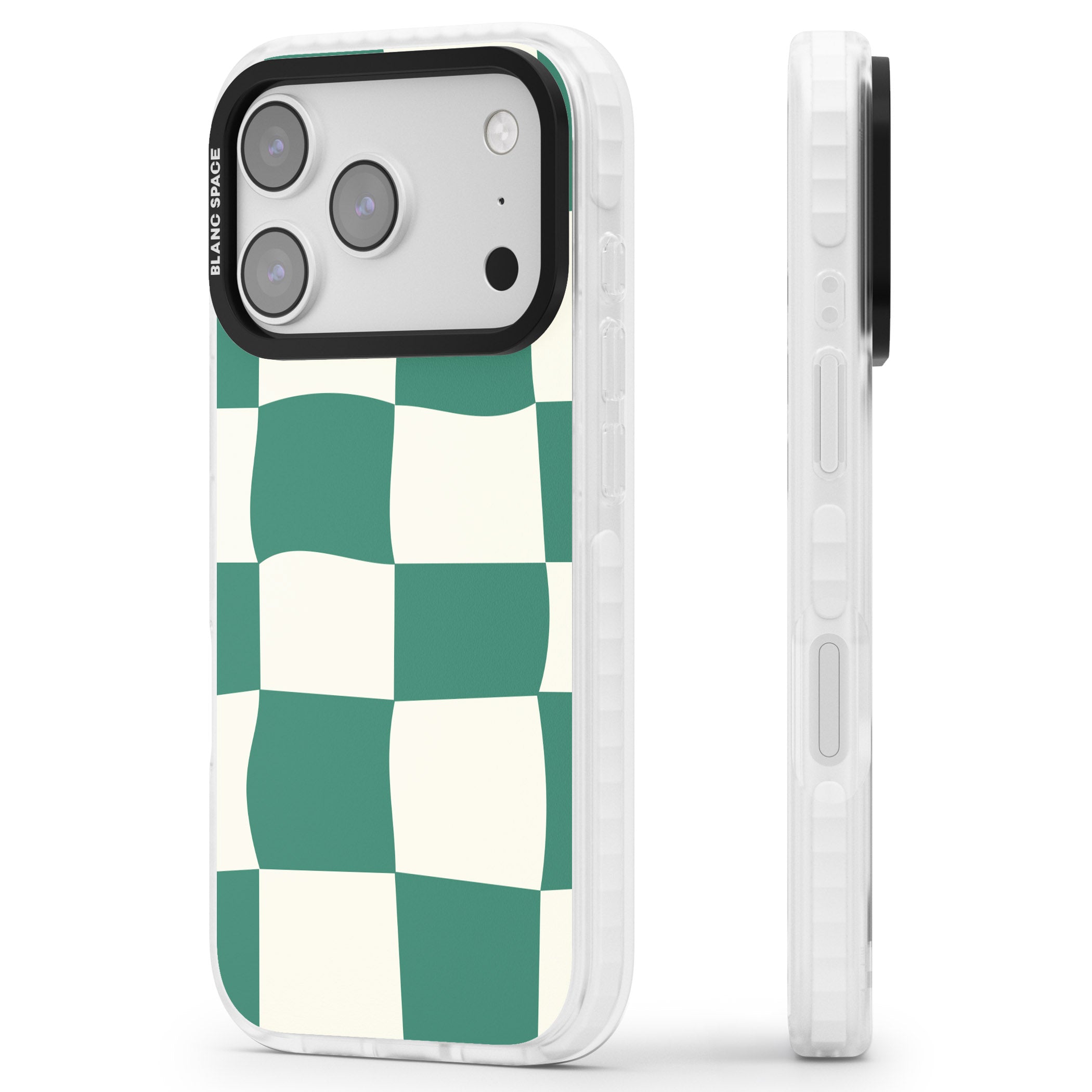 Green & Cream Wavy Check iPhone 17 Pro Impact Clear Phone Case Side Profile