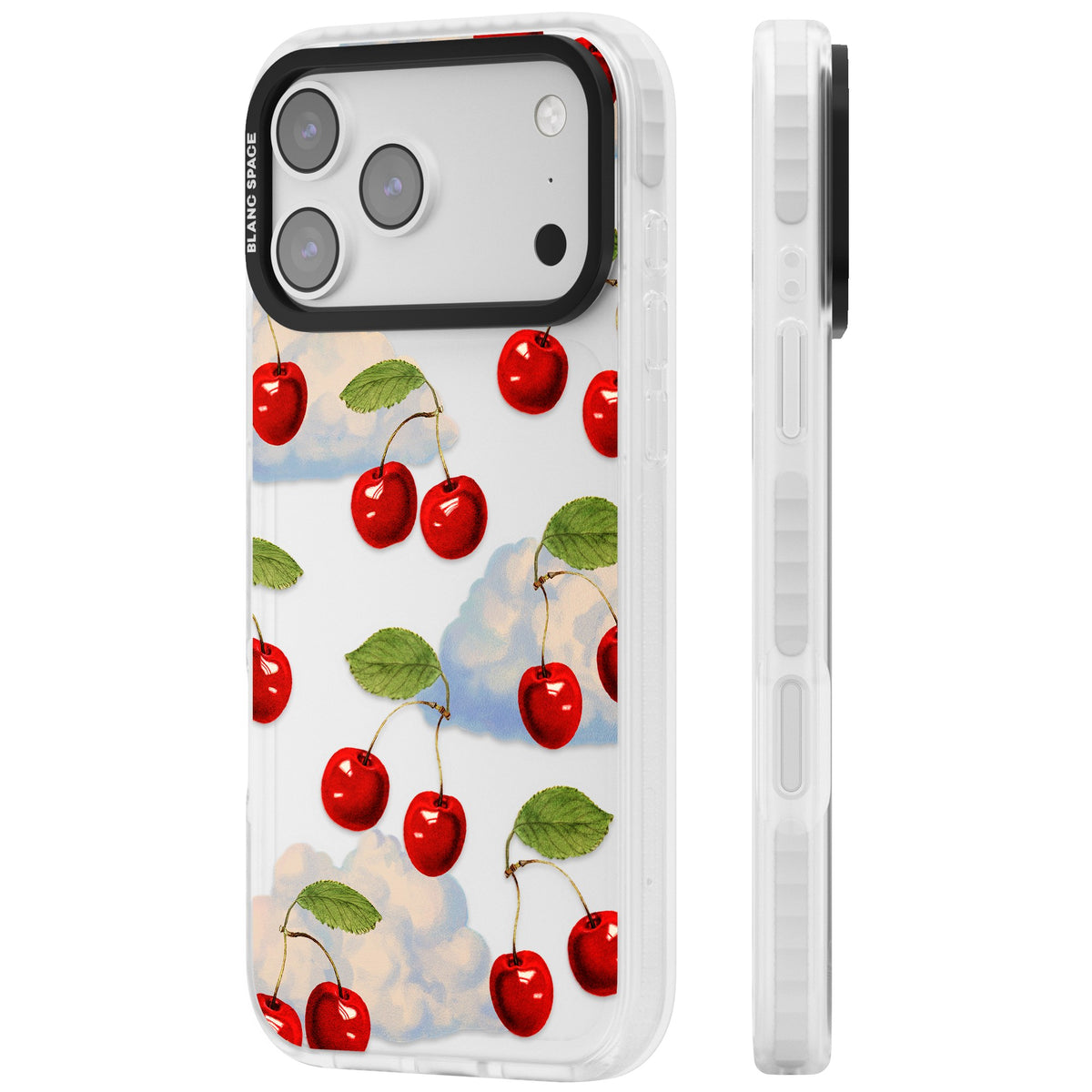 Vintage Cherries & Clouds iPhone 17 Pro Max Impact Clear Phone Case side