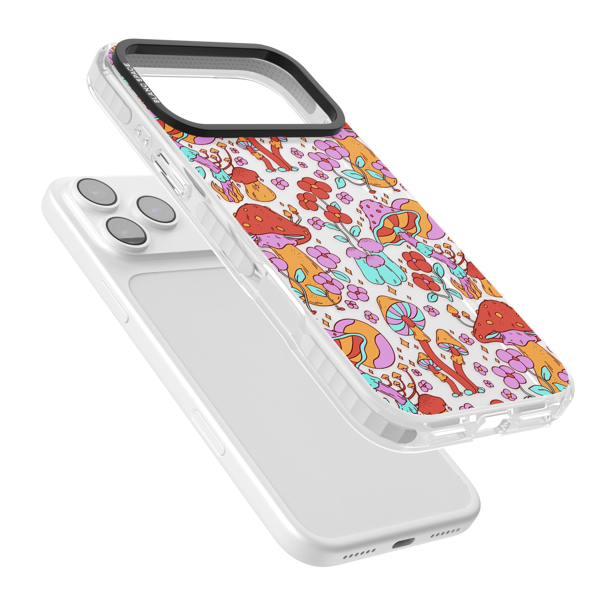 Psychedelic Flowers & Mushrooms iPhone 17 Pro Impact Clear Phone Case Colours