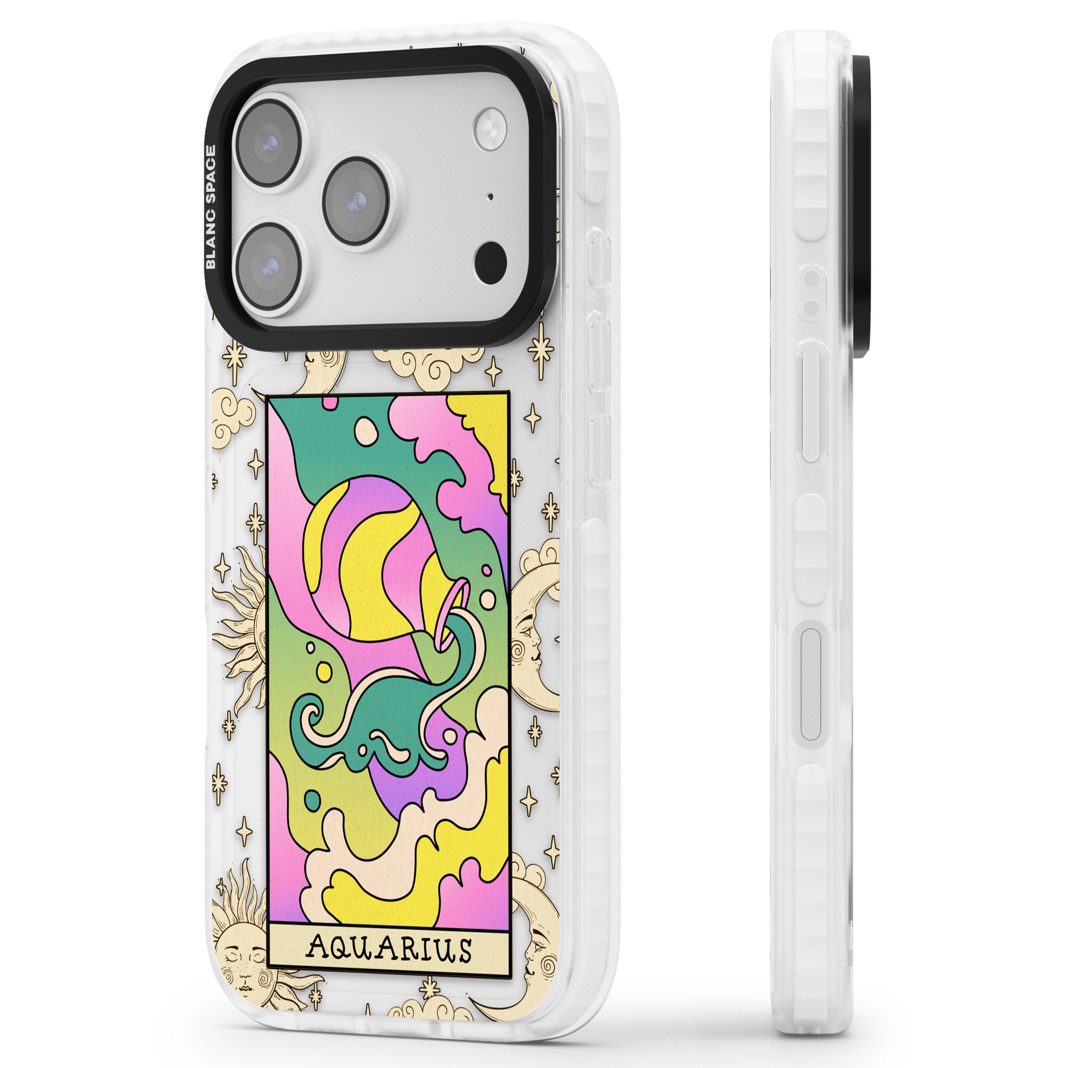 Celestial Zodiac Aquarius iPhone 17 Pro Impact Clear Phone Case Side Profile