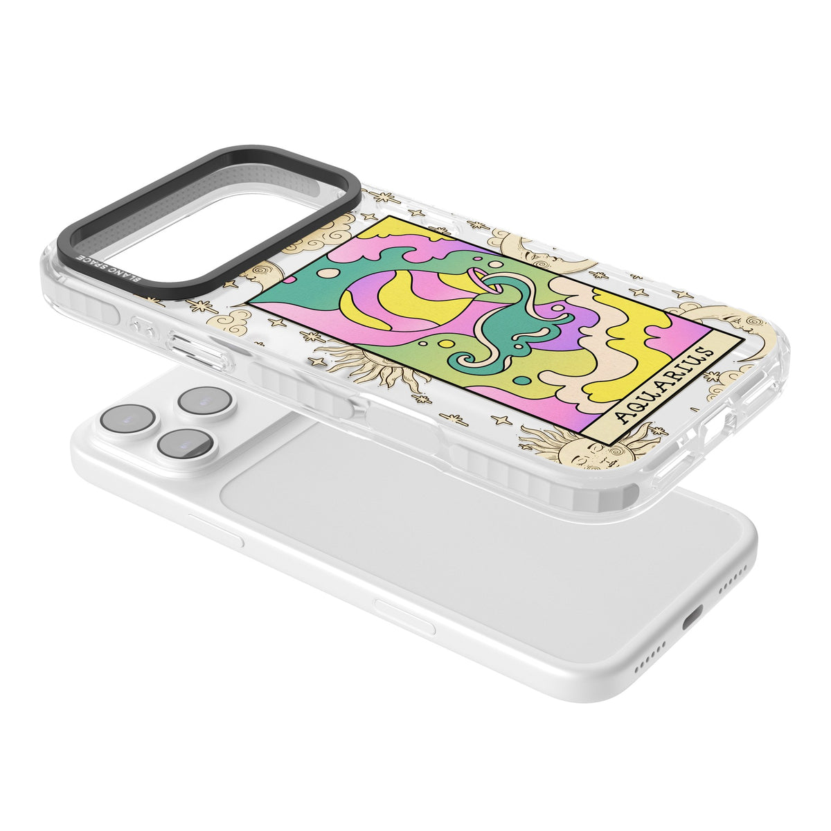 Celestial Zodiac Aquarius iPhone 17 Pro Max Impact Clear Phone Case angled