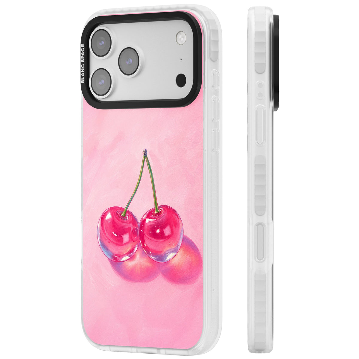 Pink Glass Cherry iPhone 17 Pro Max Impact Clear Phone Case side