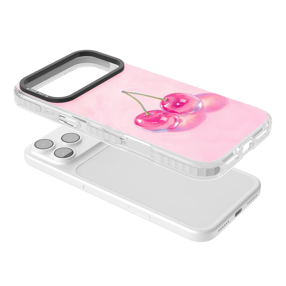 Pink Glass Cherry iPhone 17 Pro Max Impact Clear Phone Case angled