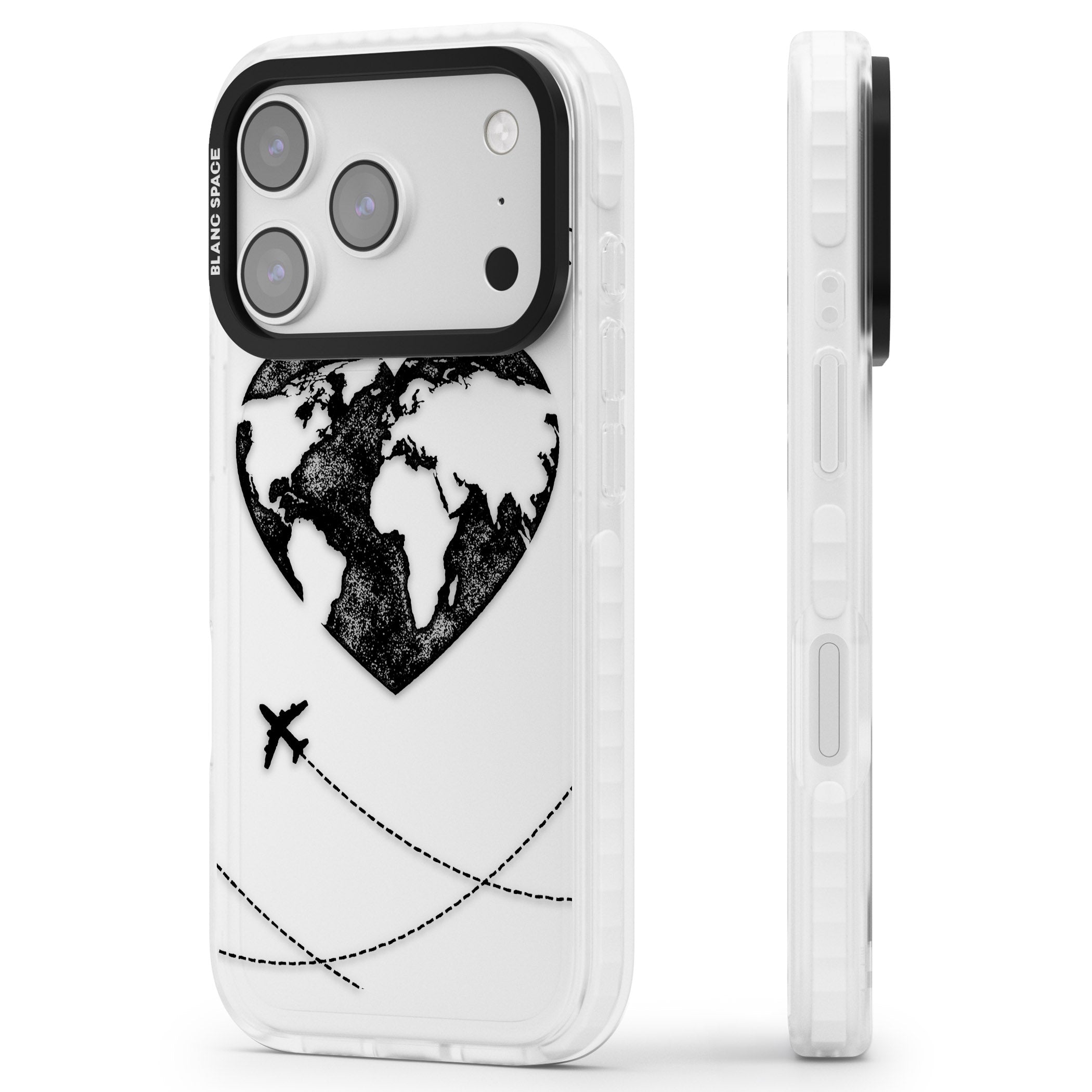 Globe Heart iPhone 17 Pro Impact Clear Phone Case Side Profile