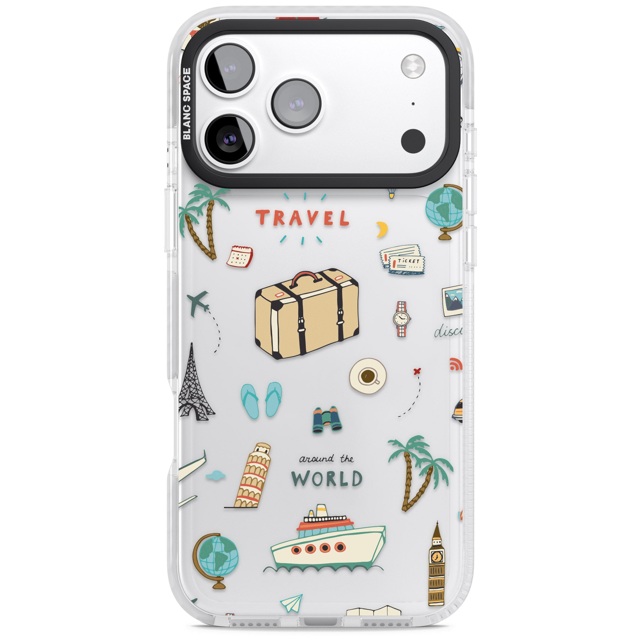 Cute Travel Pattern Transparent iPhone 17 Pro Impact Clear Phone Case