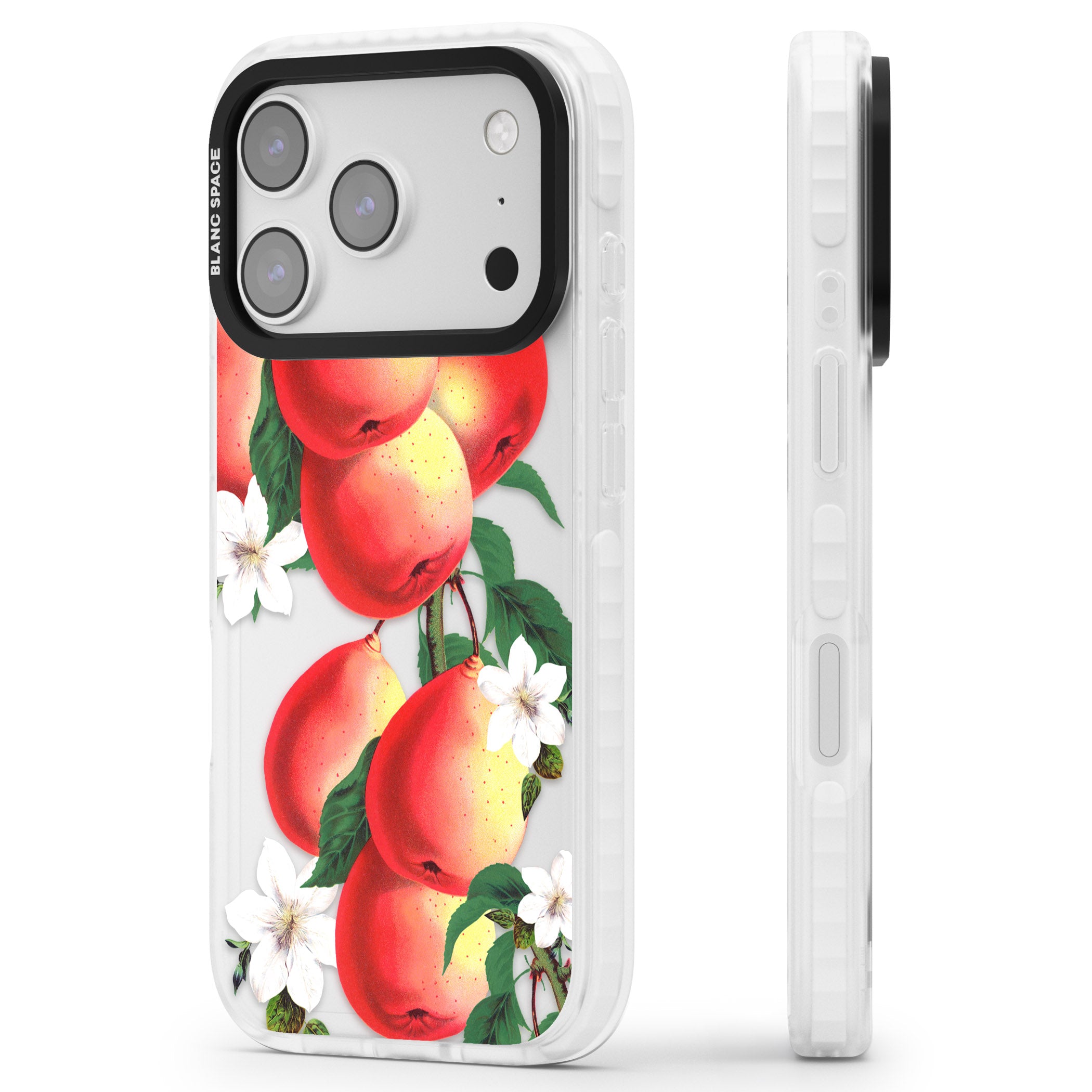 Vintage Painted Peaches iPhone 17 Pro Impact Clear Phone Case Side Profile