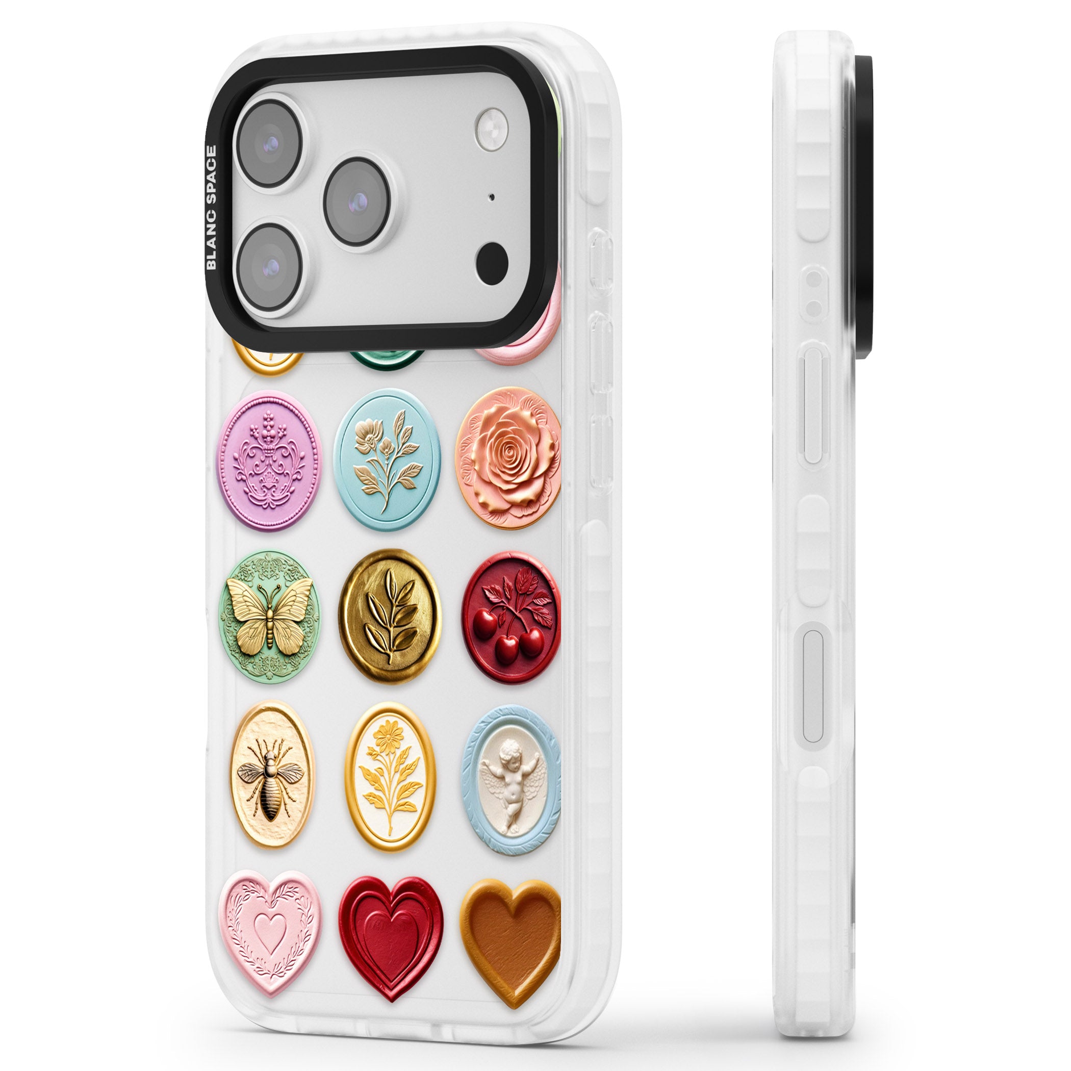 Vintage Wax Seal Pattern iPhone 17 Pro Impact Clear Phone Case Side Profile