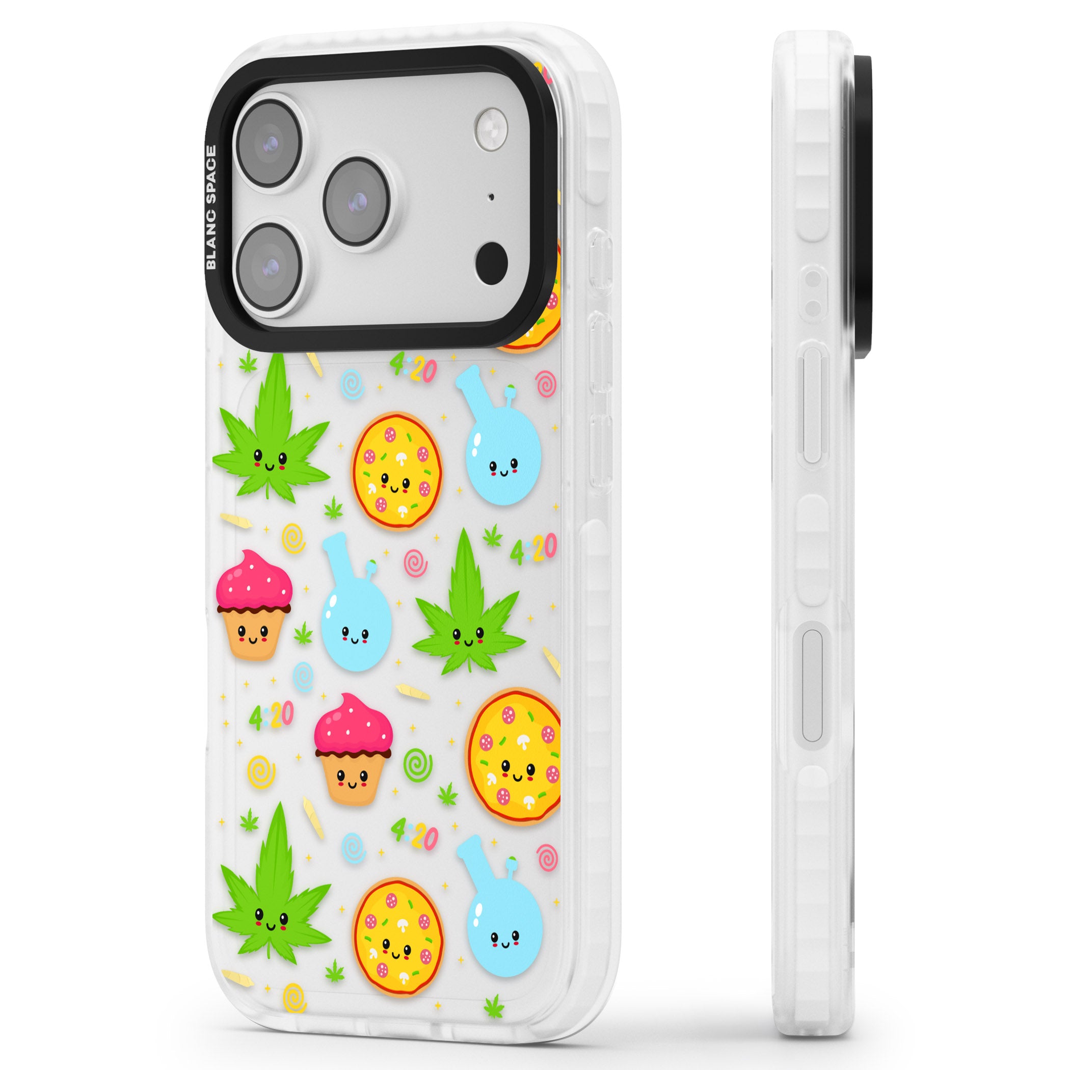 Kawaii Weed Pattern iPhone 17 Pro Impact Clear Phone Case Side Profile
