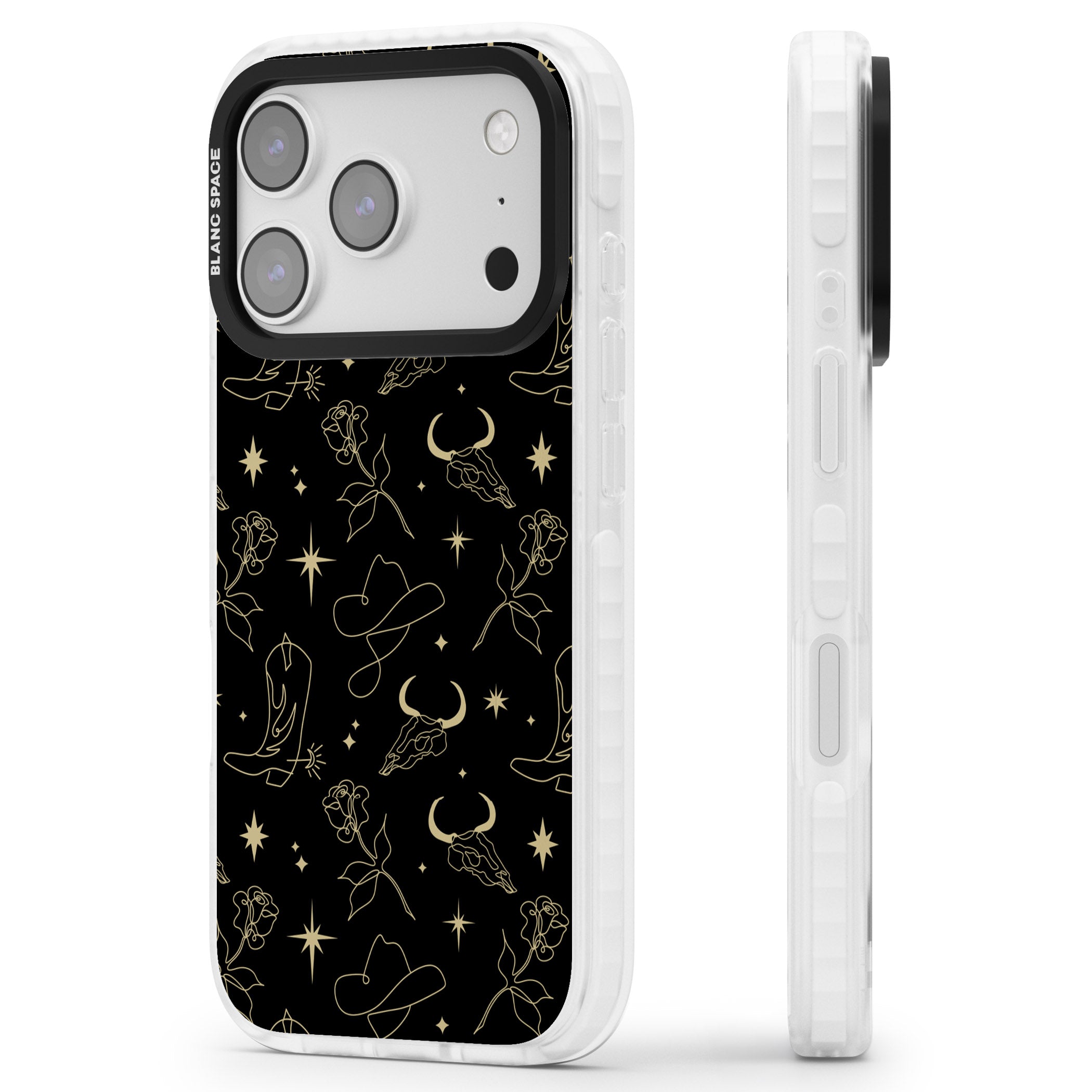 Celestial West Pattern iPhone 17 Pro Impact Clear Phone Case Side Profile