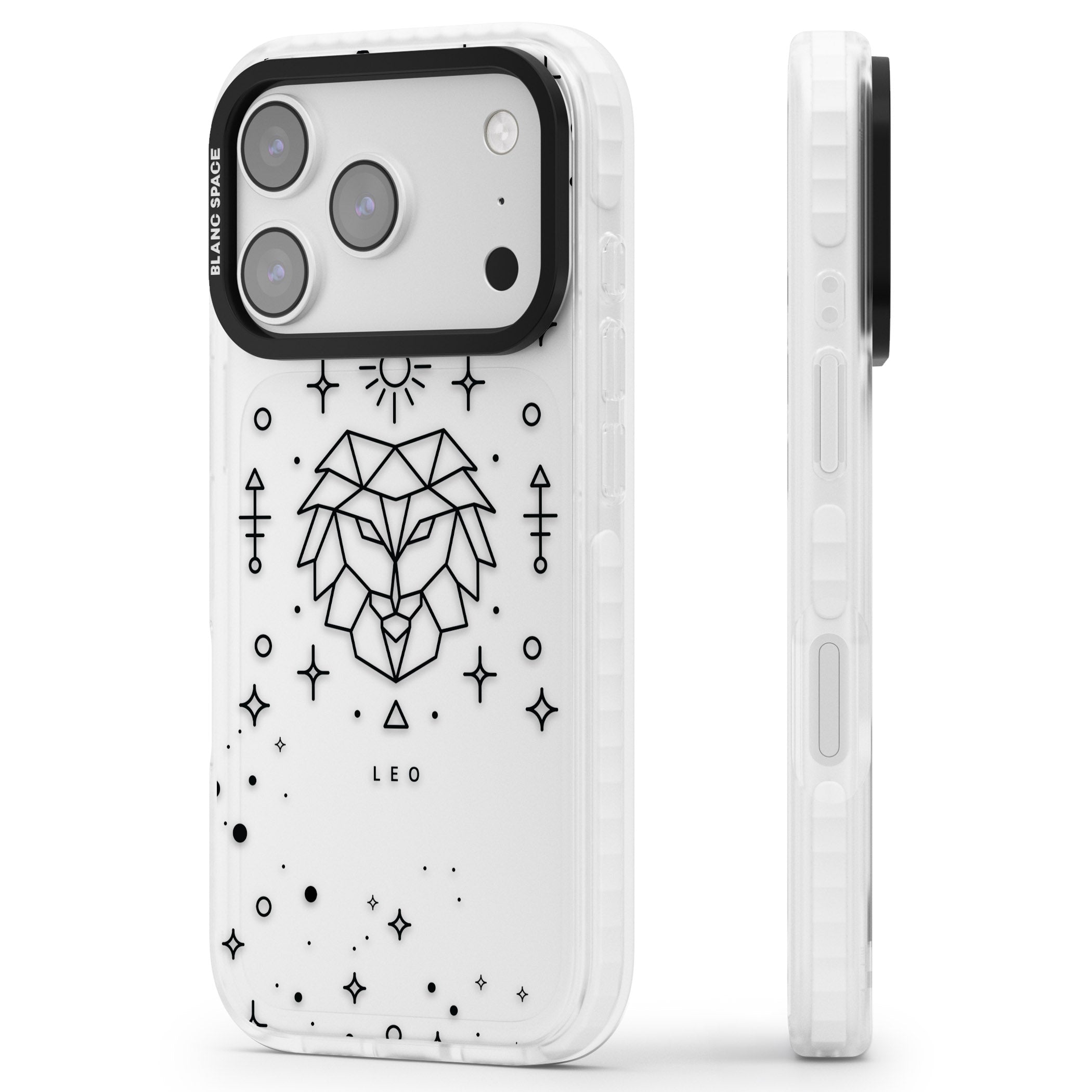 Leo Zodiac iPhone 17 Pro Impact Clear Phone Case Side Profile