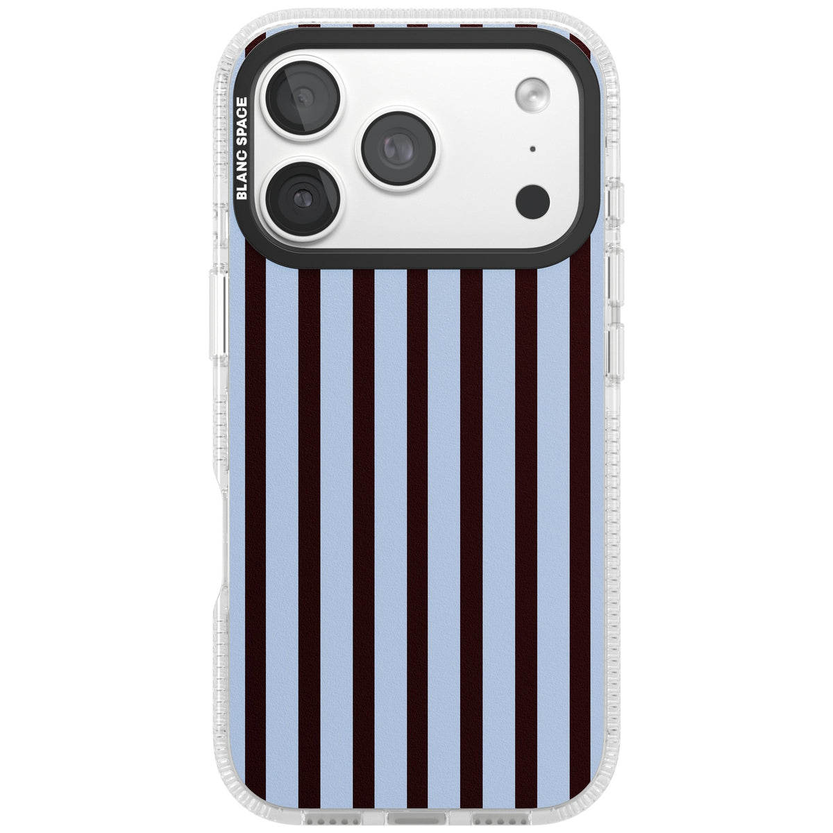 Blackcurrant Stripe preppy iPhone case featuring vertical burgundy and light blue stripes in a classic pinstripe layout iPhone 18 Pro Impact Air Phone Case front