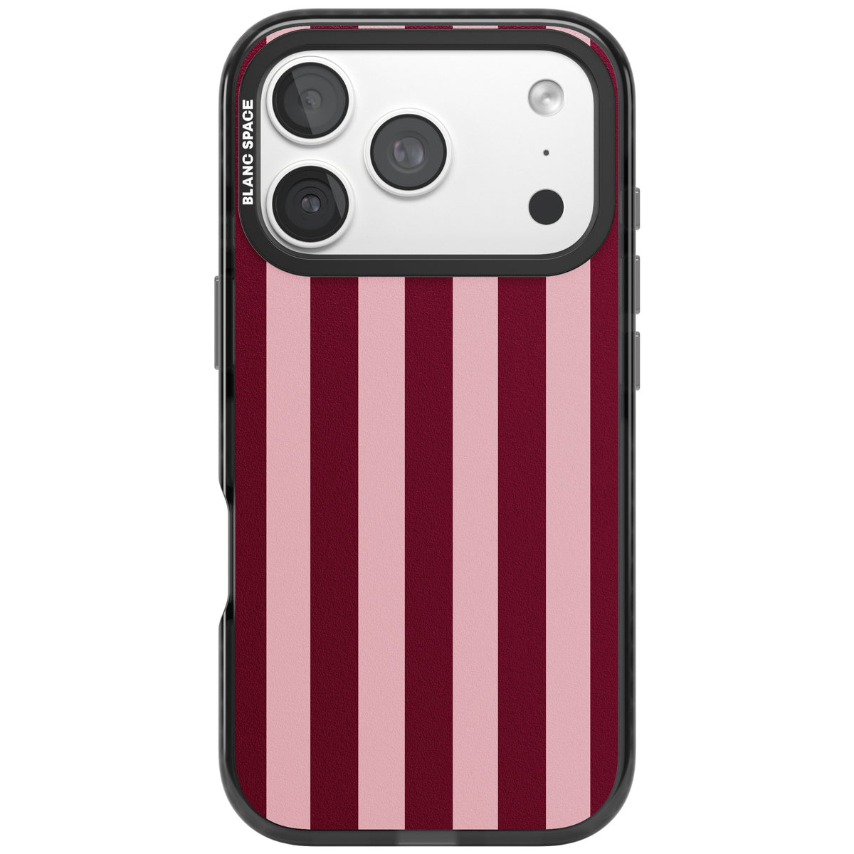 Bordeaux Belle preppy iPhone case featuring bold vertical stripes in burgundy and soft blush pink iPhone 18 Pro Impact Pro Black Phone Case front