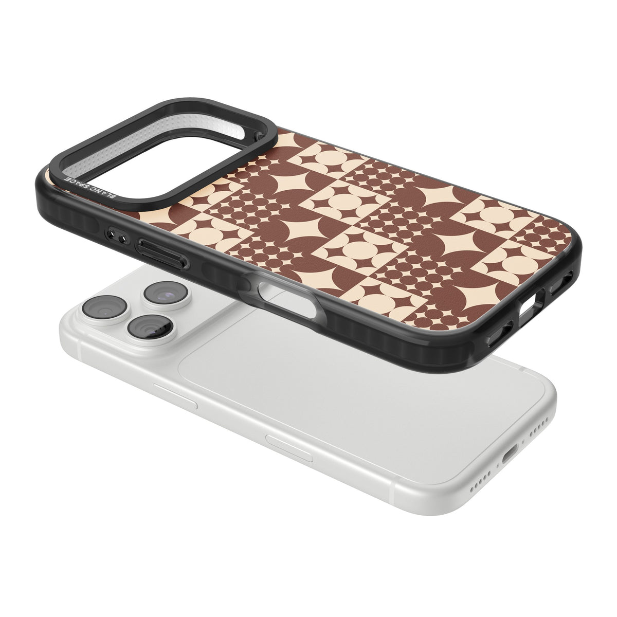 Mid Century Brown Checked iPhone 18 Pro Impact Black Phone Case angled