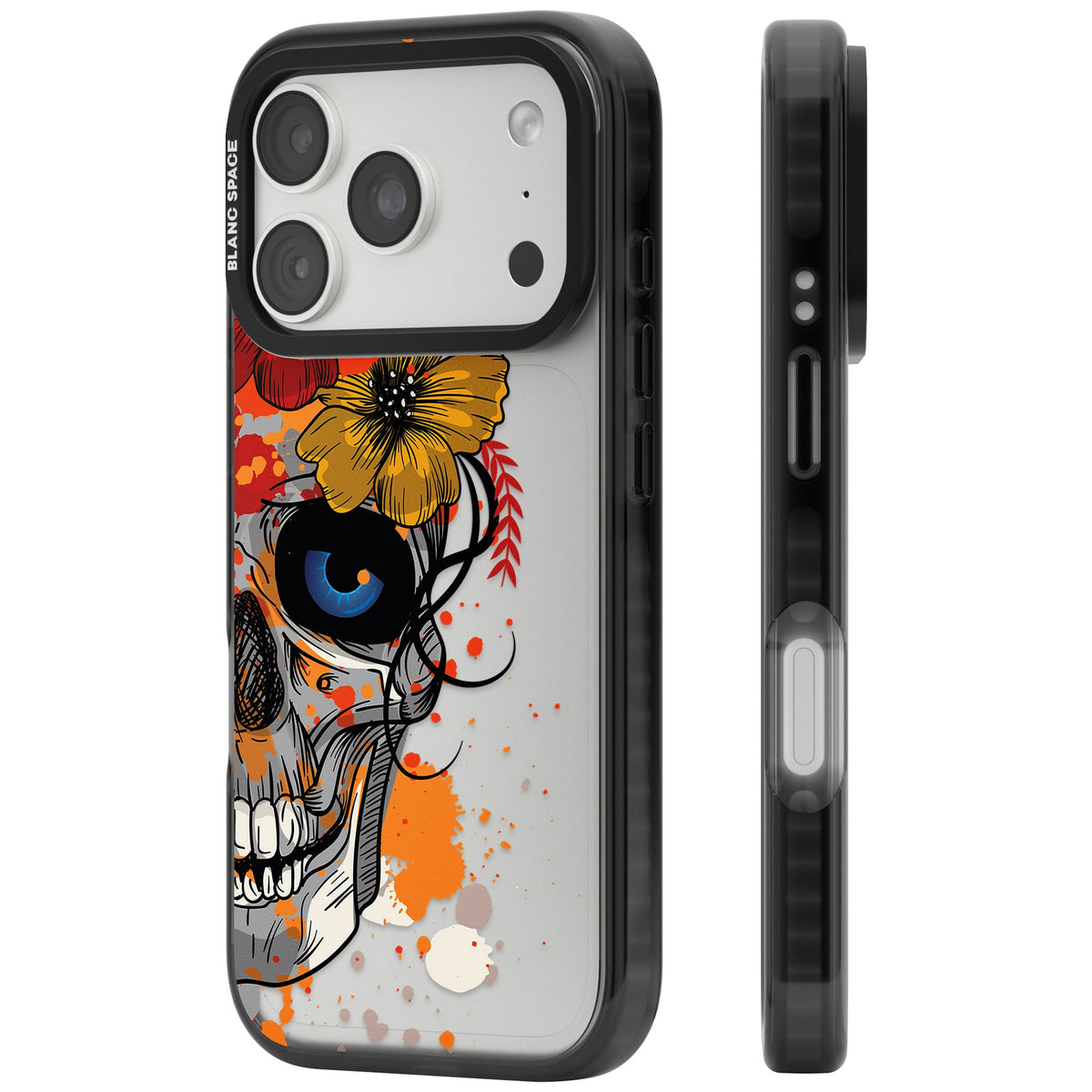 Sugar Skull Flowers iPhone 18 Pro Impact Black Phone Case side