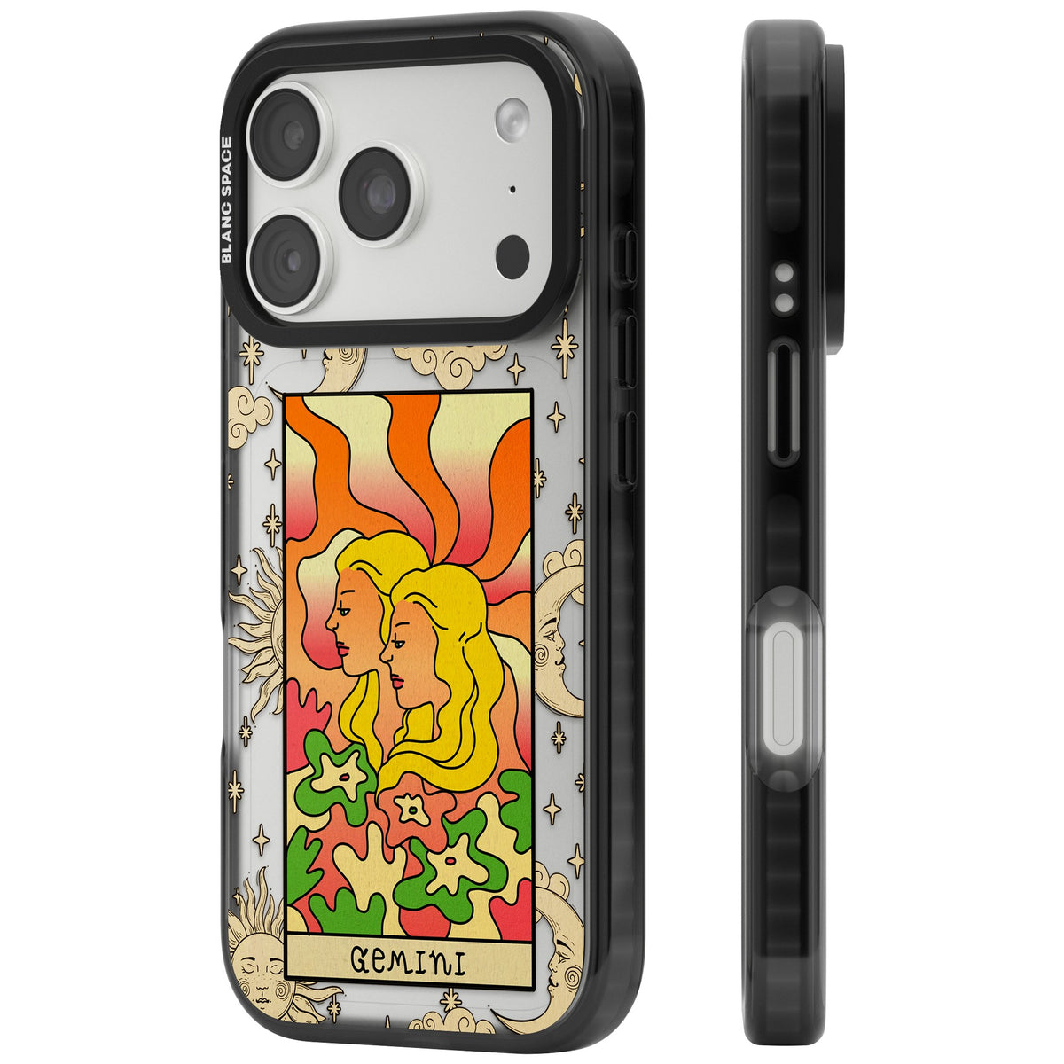 Celestial Zodiac Gemini iPhone 18 Pro Impact Black Phone Case side