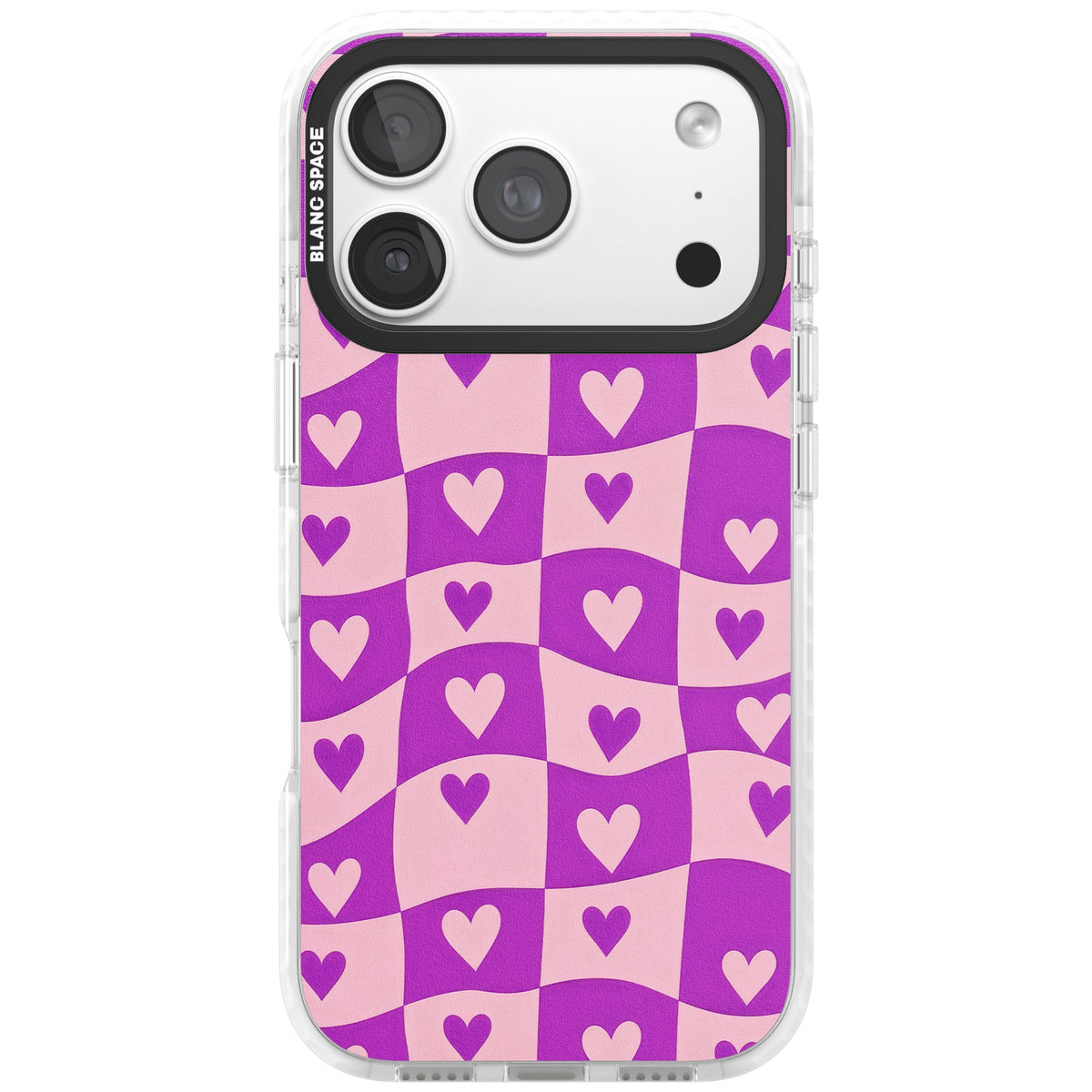 Purple Wavy Checked Hearts iPhone 18 Pro Impact Clear Phone Case front
