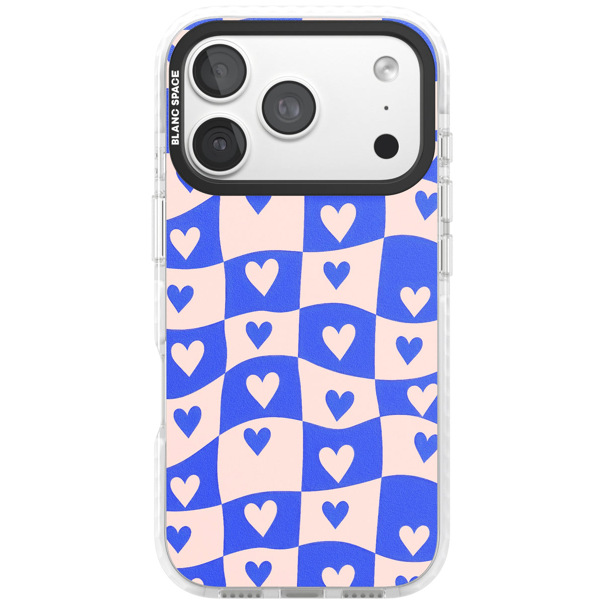 Blue Wavy Checked Hearts iPhone 18 Pro Impact Clear Phone Case front