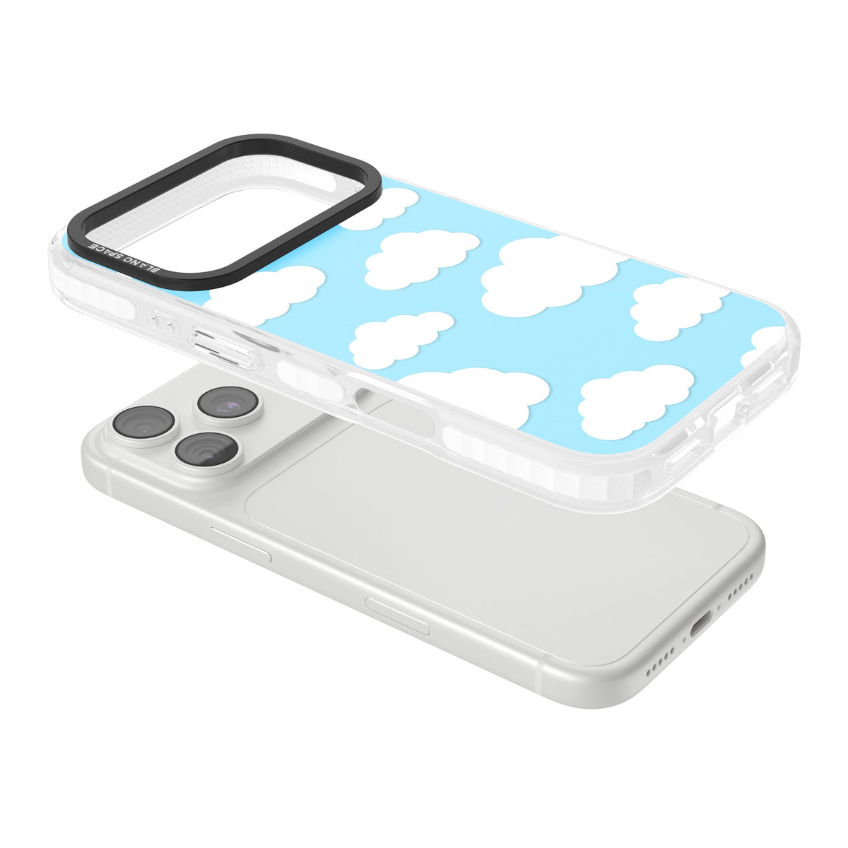 Blue Sky & Clouds Pattern iPhone 18 Pro Impact Clear Phone Case angled