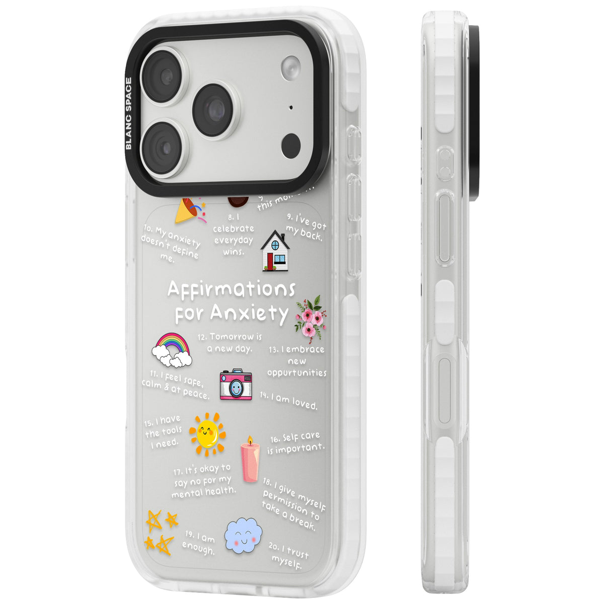 Anxiety White Text iPhone 18 Pro Impact Clear Phone Case side